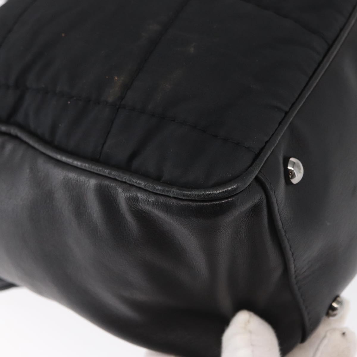 CHANEL Choco Bar Hand Bag Nylon Black Silver CC Auth BA9577