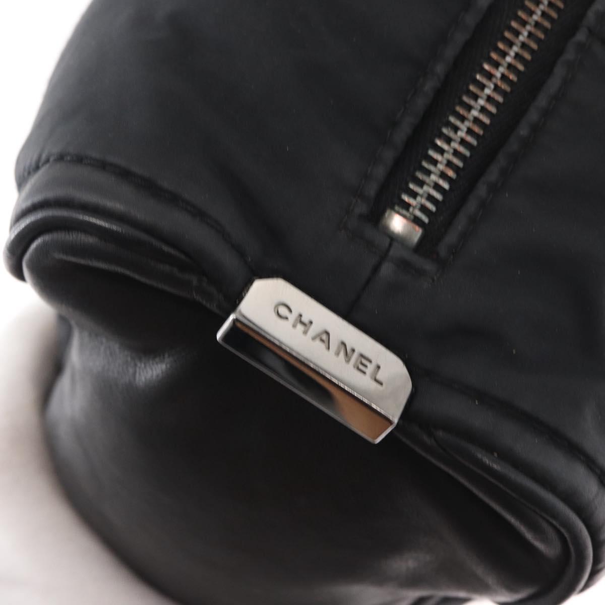 CHANEL Choco Bar Hand Bag Nylon Black Silver CC Auth BA9577