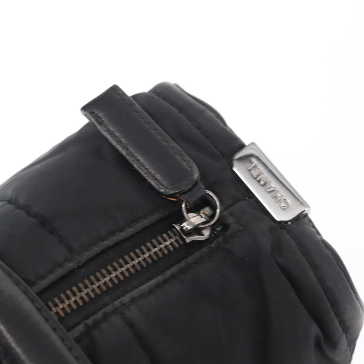 CHANEL Choco Bar Hand Bag Nylon Black Silver CC Auth BA9577