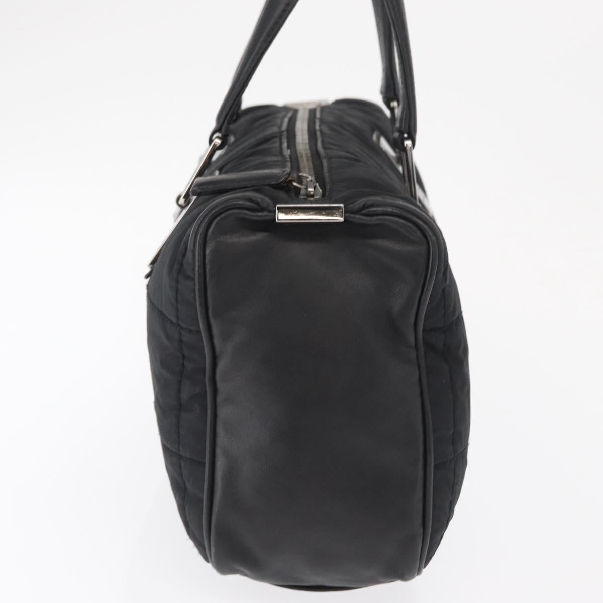 CHANEL Choco Bar Hand Bag Nylon Black Silver CC Auth BA9577