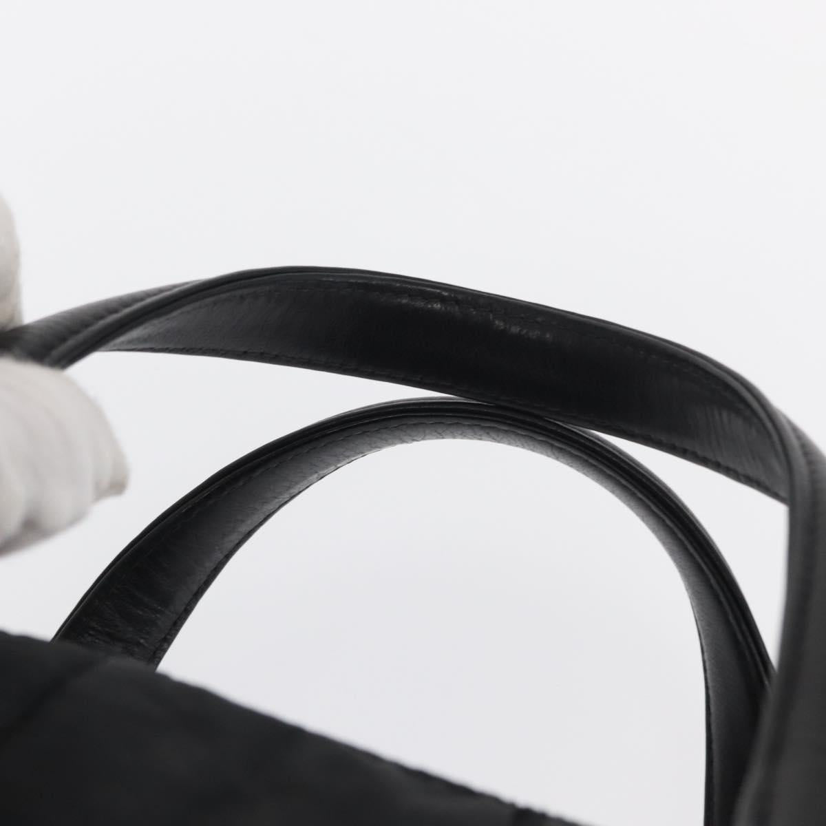 CHANEL Choco Bar Hand Bag Nylon Black Silver CC Auth BA9577
