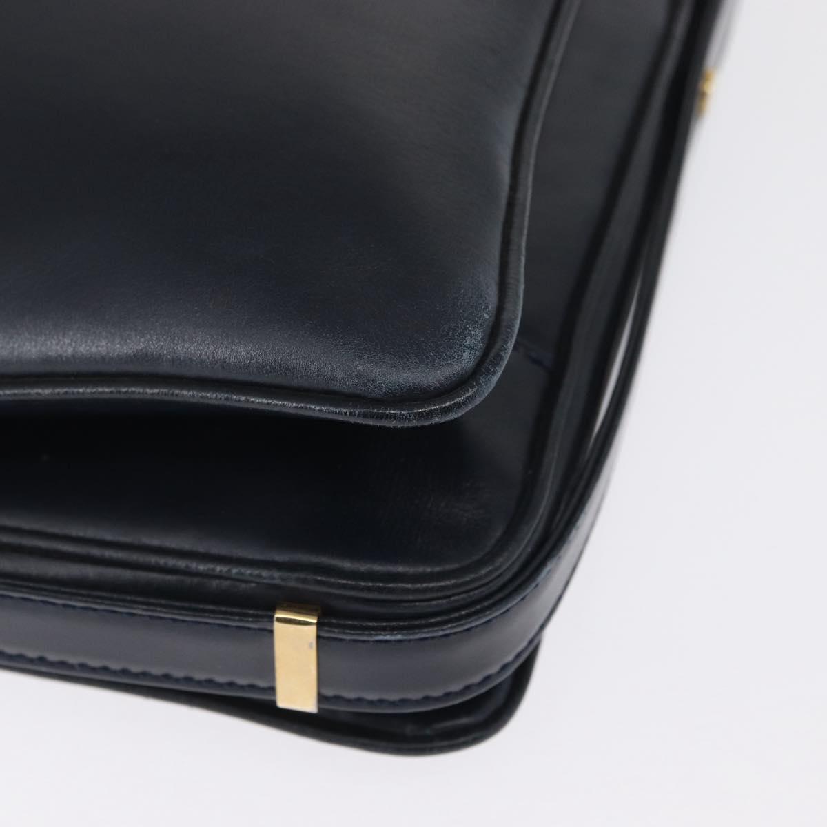 LOEWE Shoulder Bag Leather Navy Gold Auth BA9578