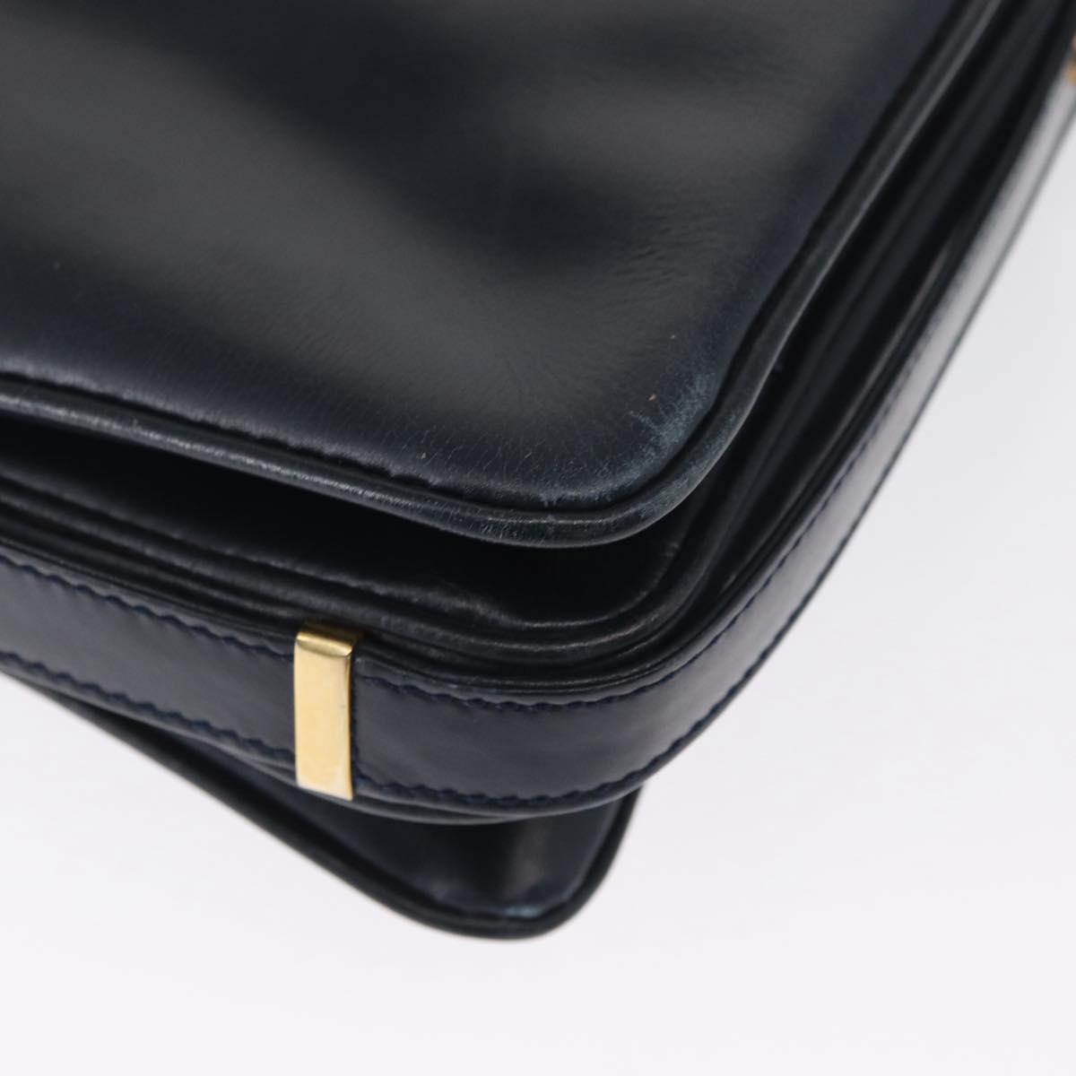 LOEWE Shoulder Bag Leather Navy Gold Auth BA9578