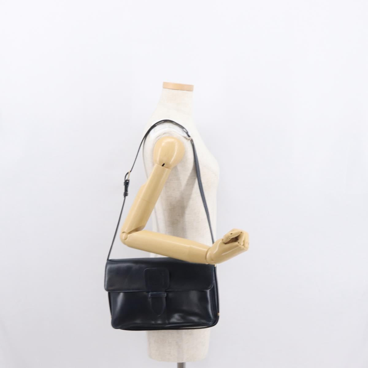 LOEWE Shoulder Bag Leather Navy Gold Auth BA9578