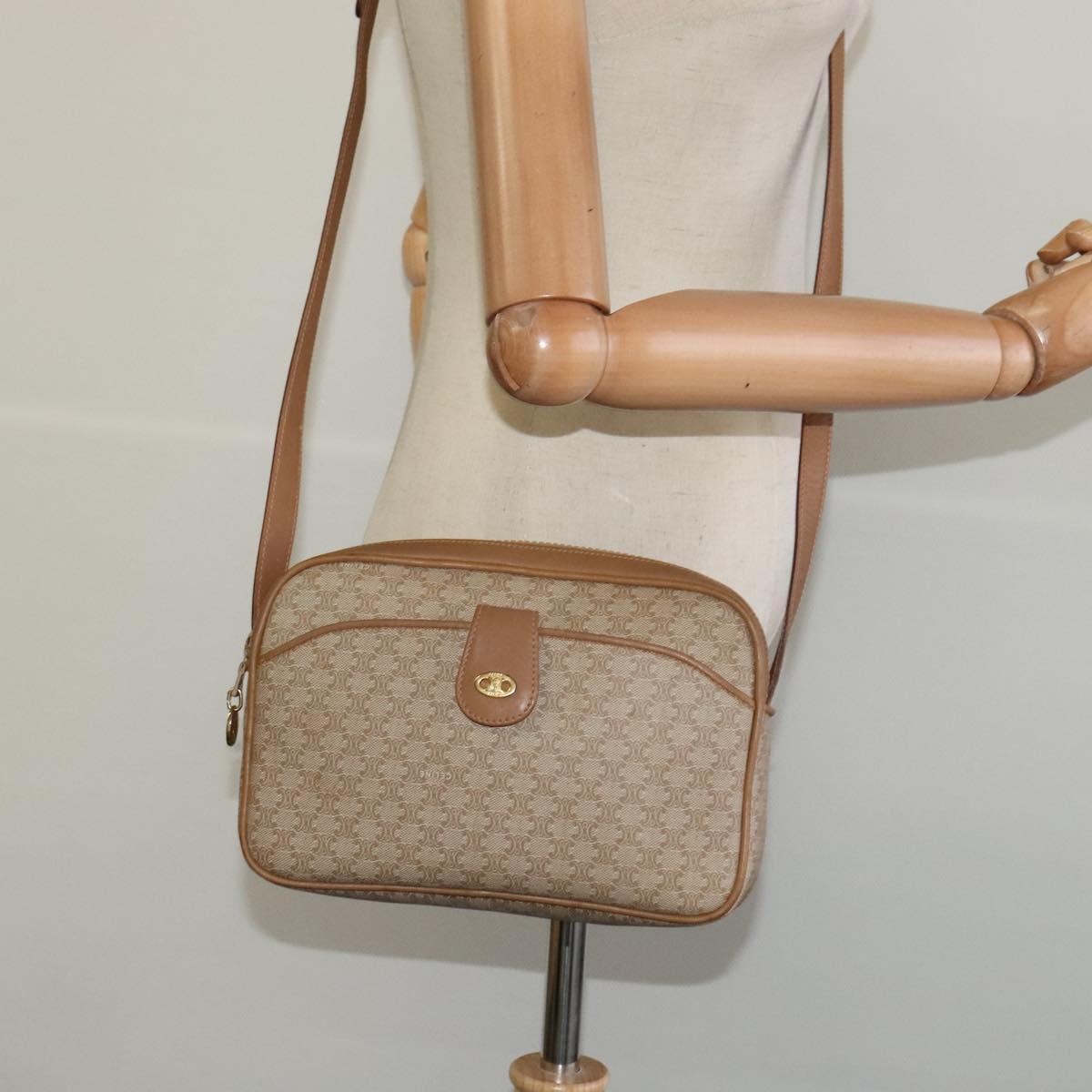 CELINE Macadam Canvas Shoulder Bag Beige Auth BA958