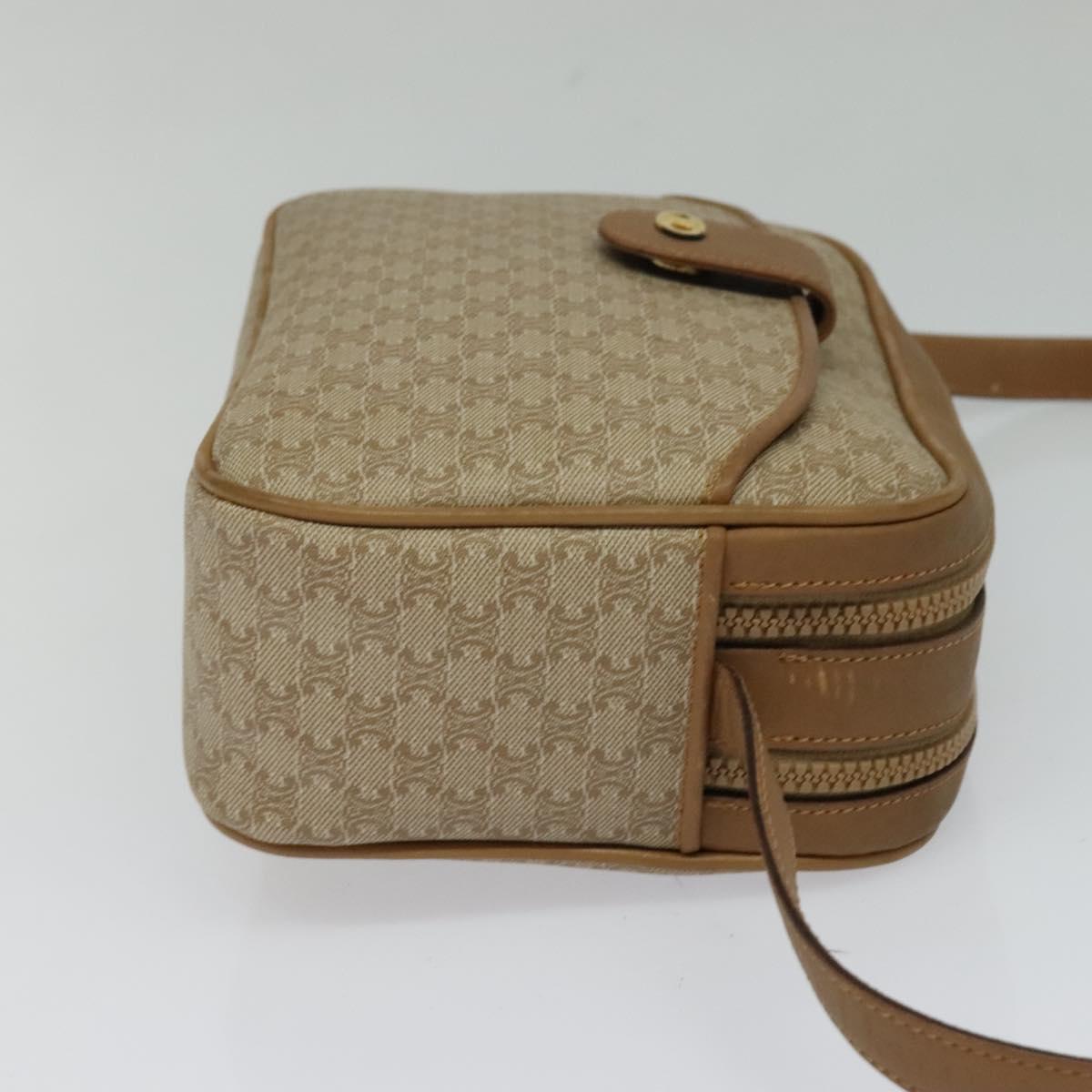 CELINE Macadam Canvas Shoulder Bag Beige Auth BA958
