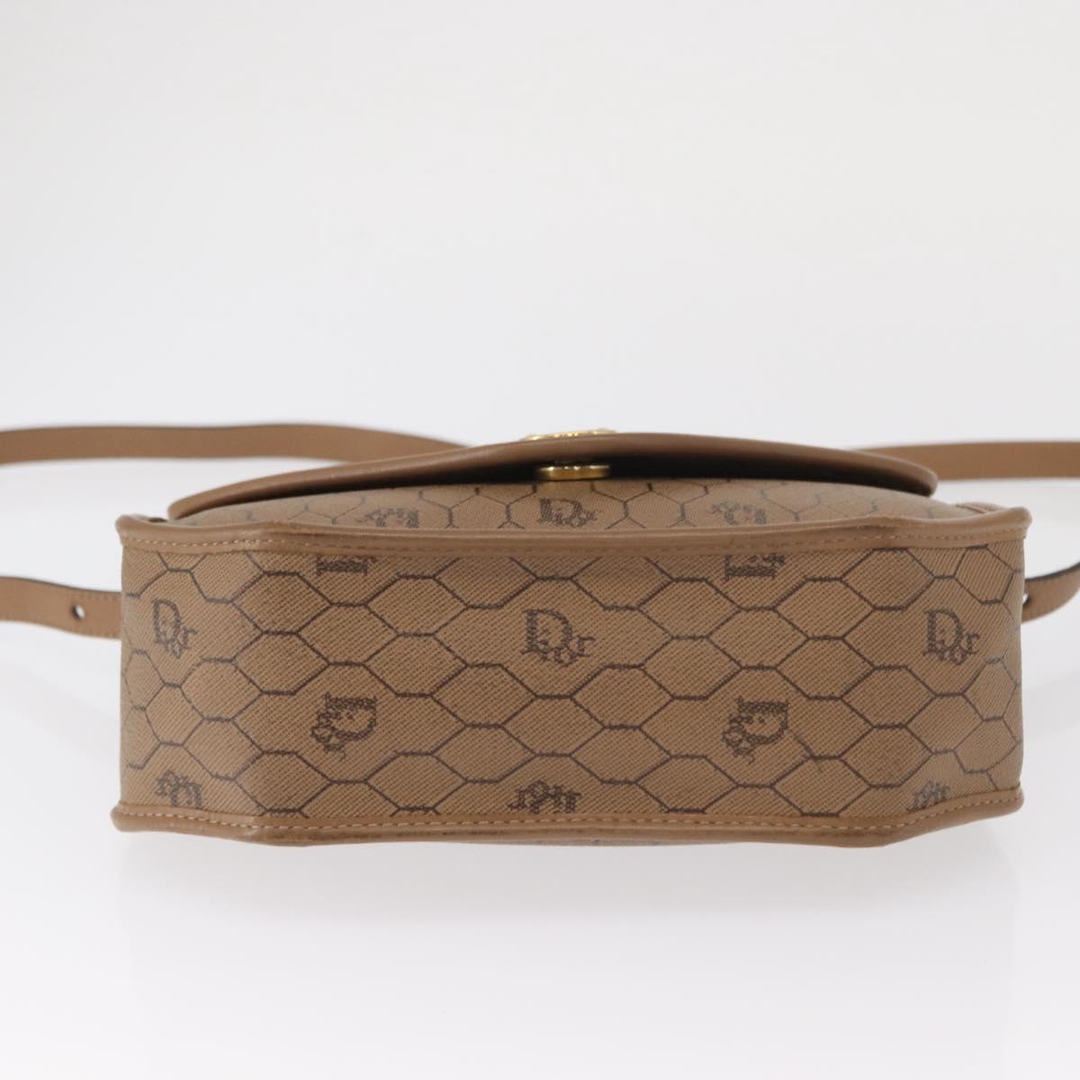 Christian Dior Honeycomb Canvas Hand Bag PVC Leather 2way Beige Gold Auth BA9582