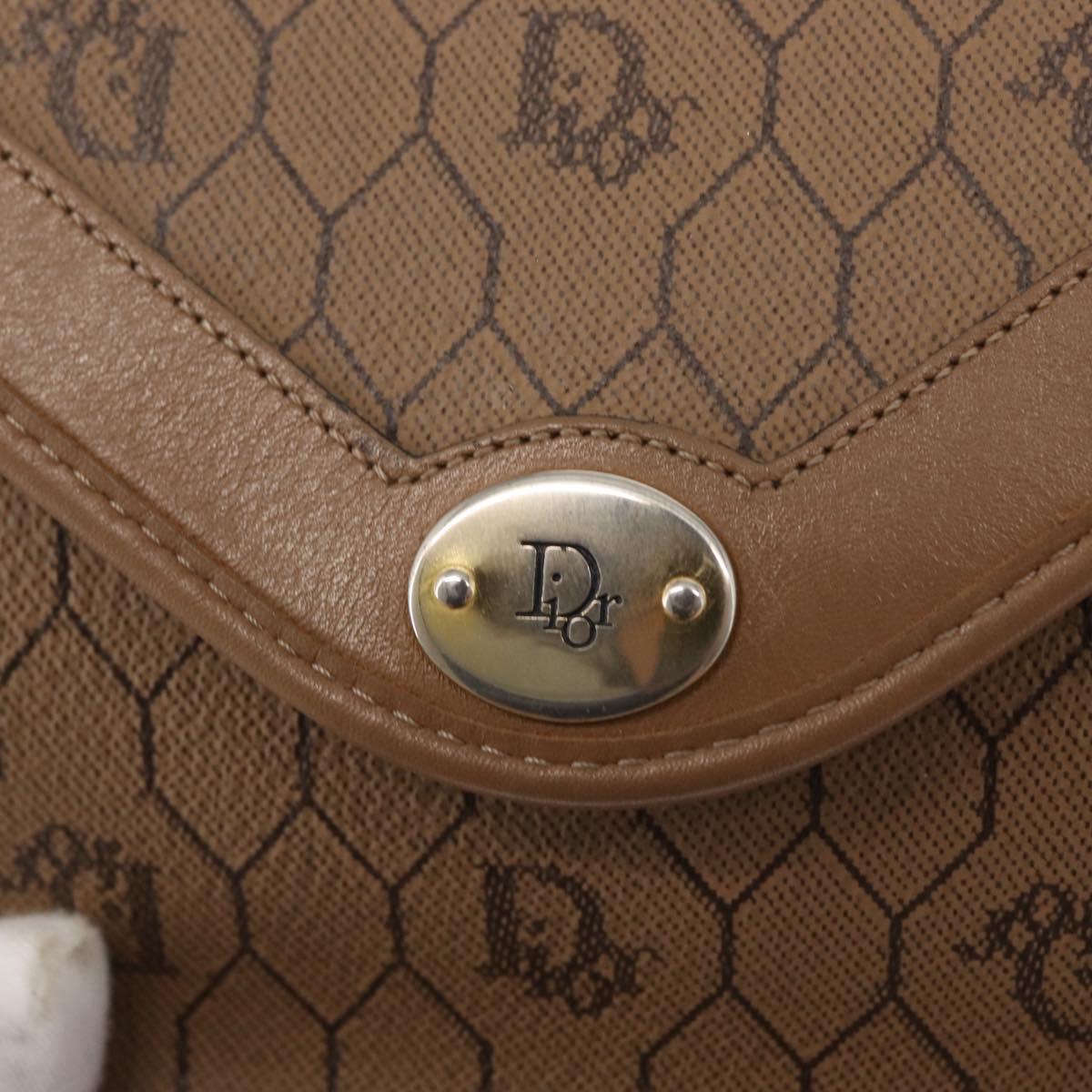 Christian Dior Honeycomb Canvas Hand Bag PVC Leather 2way Beige Gold Auth BA9582
