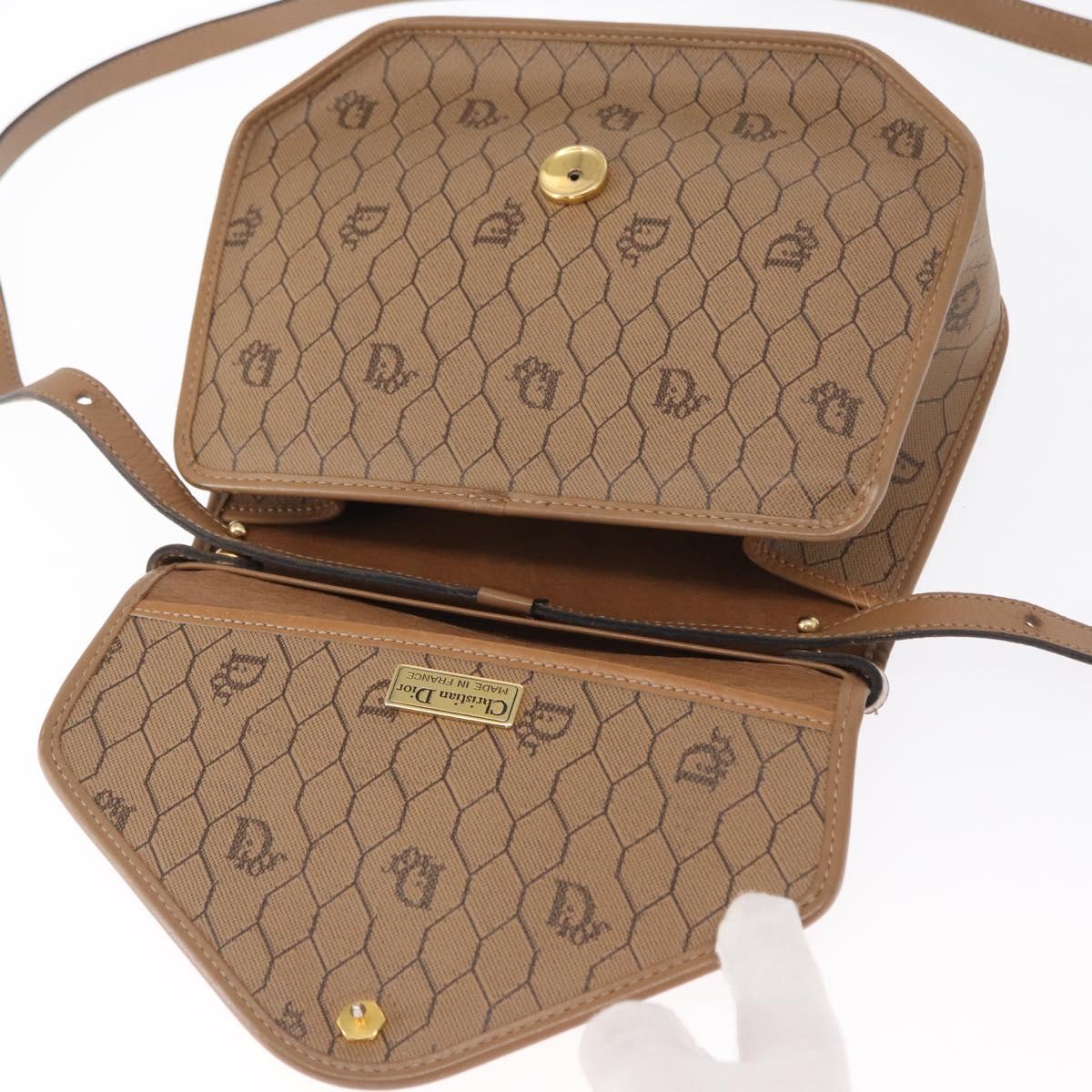 Christian Dior Honeycomb Canvas Hand Bag PVC Leather 2way Beige Gold Auth BA9582