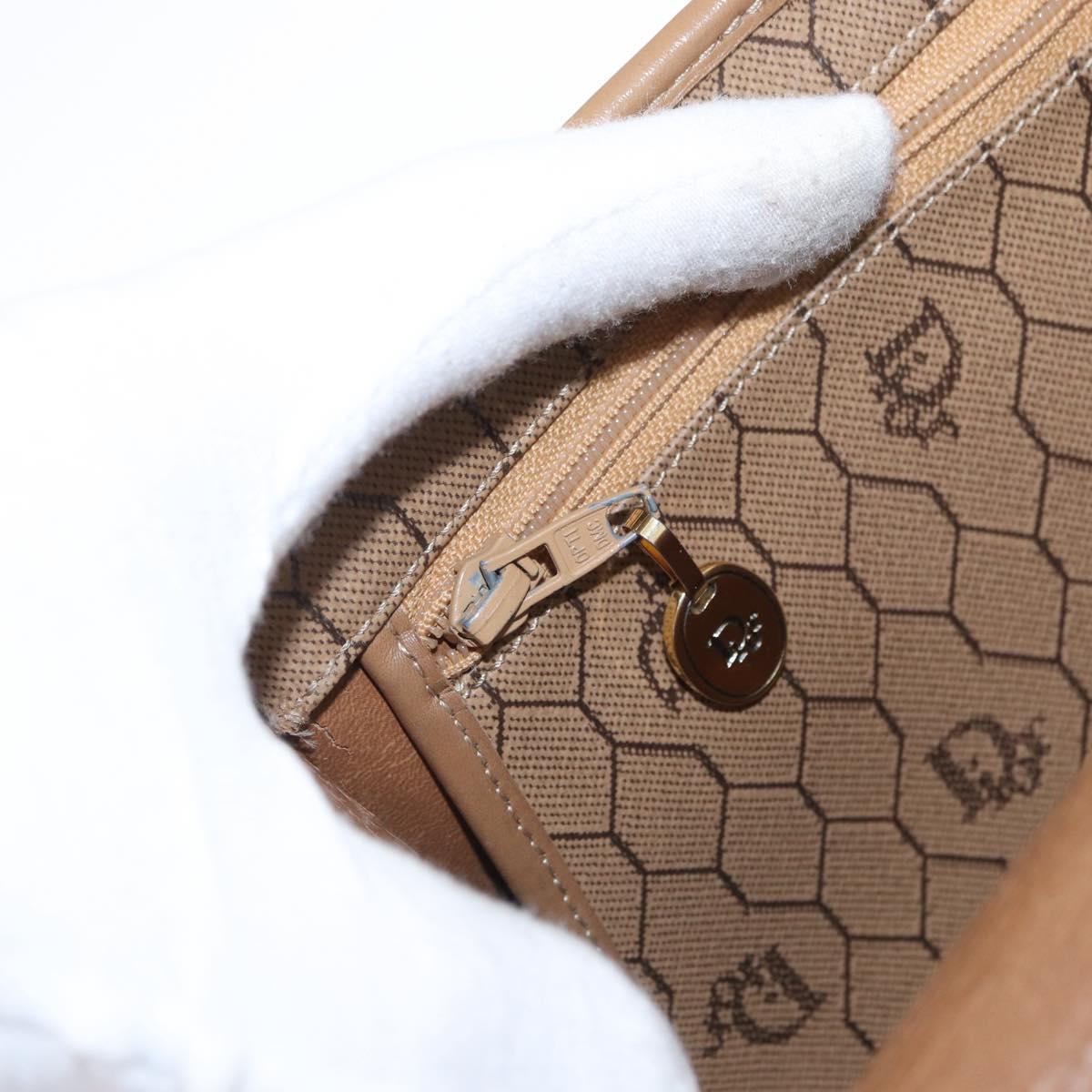 Christian Dior Honeycomb Canvas Hand Bag PVC Leather 2way Beige Gold Auth BA9582