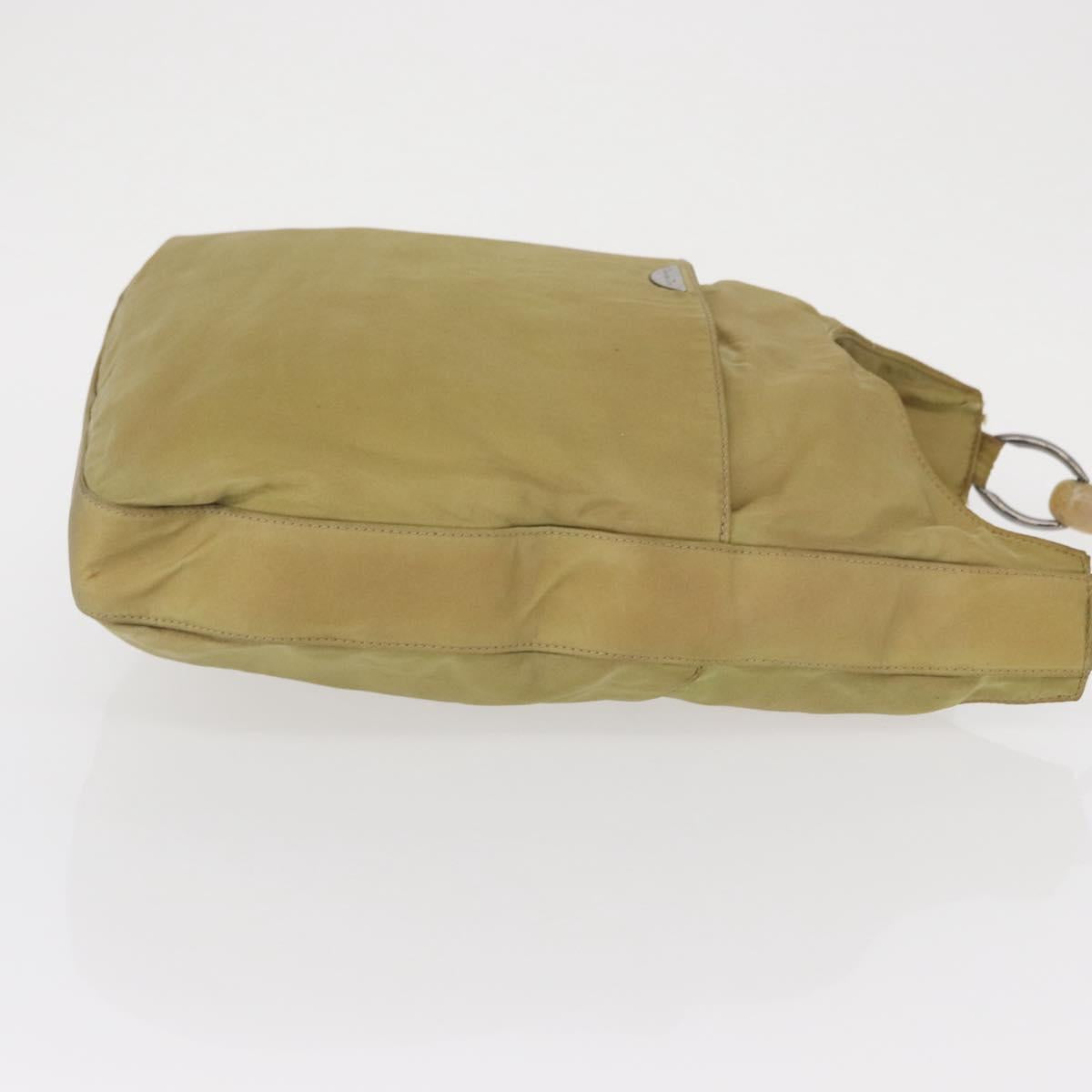 Christian Dior Maris Pearl Shoulder Bag Nylon Beige Silver Auth BA9583