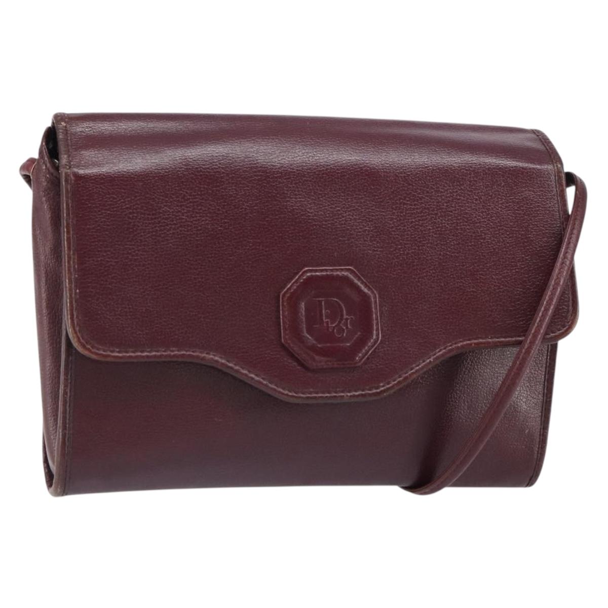 Christian Dior Shoulder Bag Leather Bordeaux Gold Auth BA9586