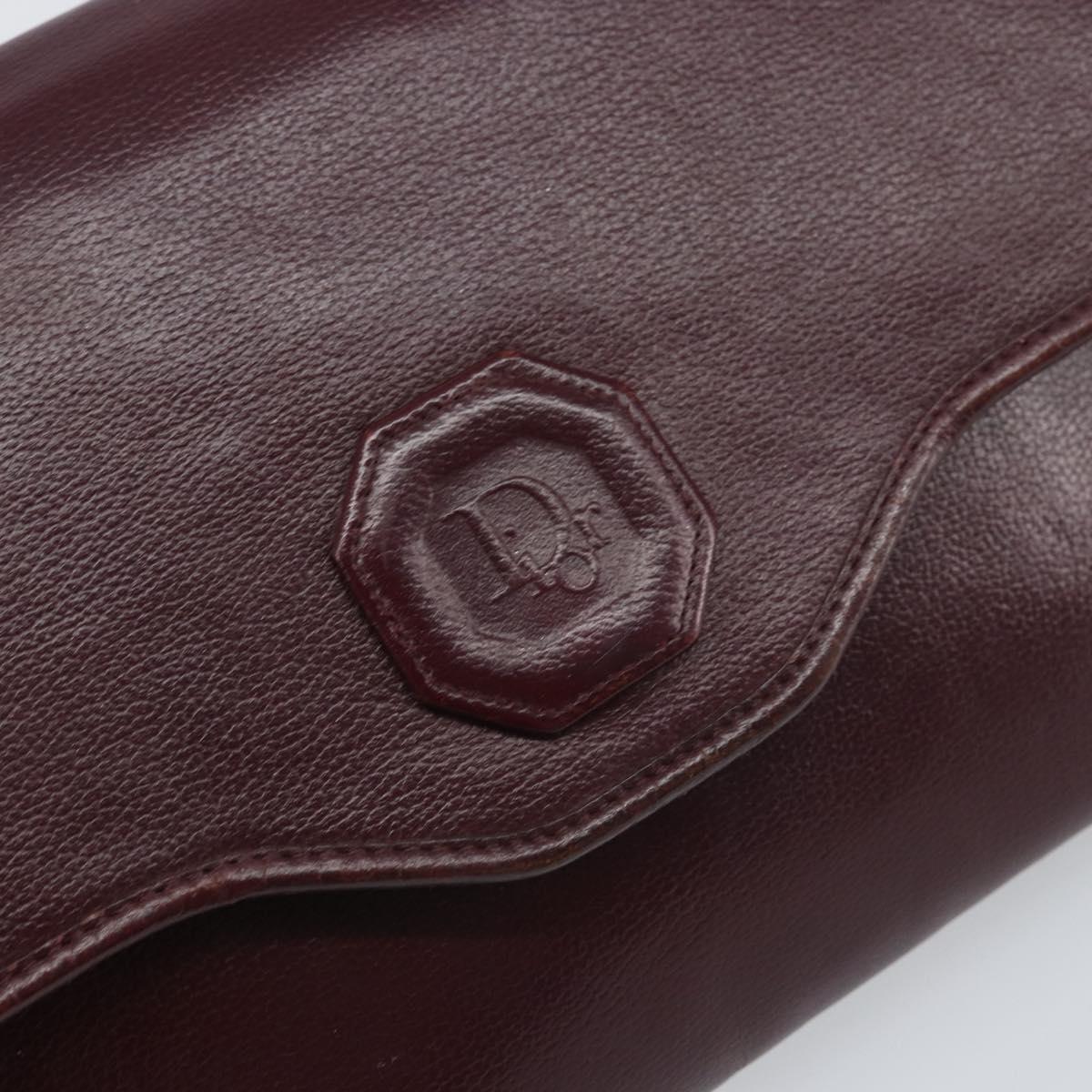 Christian Dior Shoulder Bag Leather Bordeaux Gold Auth BA9586