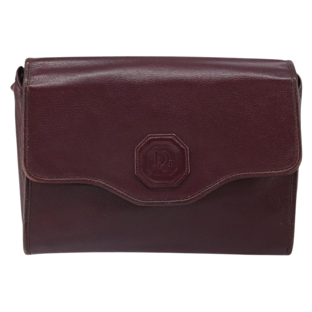 Christian Dior Shoulder Bag Leather Bordeaux Gold Auth BA9586