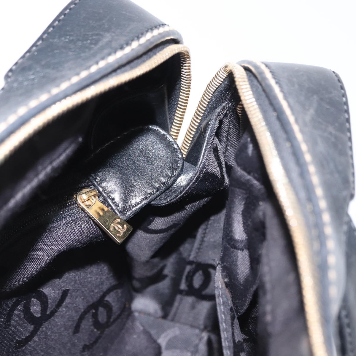 CHANEL Wild Stitch Hand Bag Leather Black Gold CC Auth BA9589