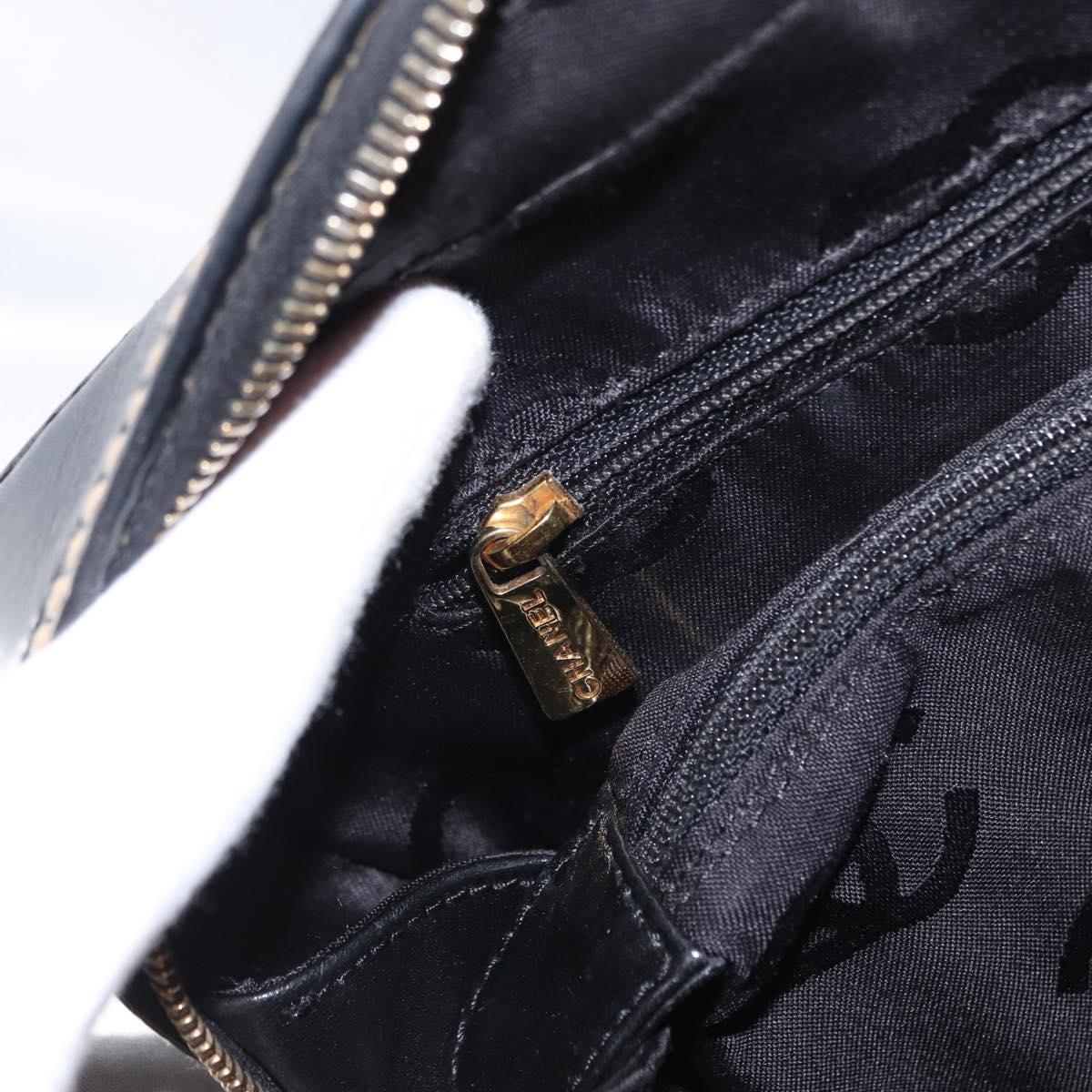 CHANEL Wild Stitch Hand Bag Leather Black Gold CC Auth BA9589