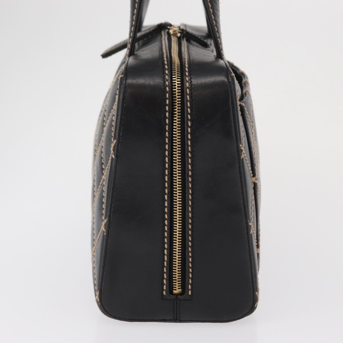 CHANEL Wild Stitch Hand Bag Leather Black Gold CC Auth BA9589