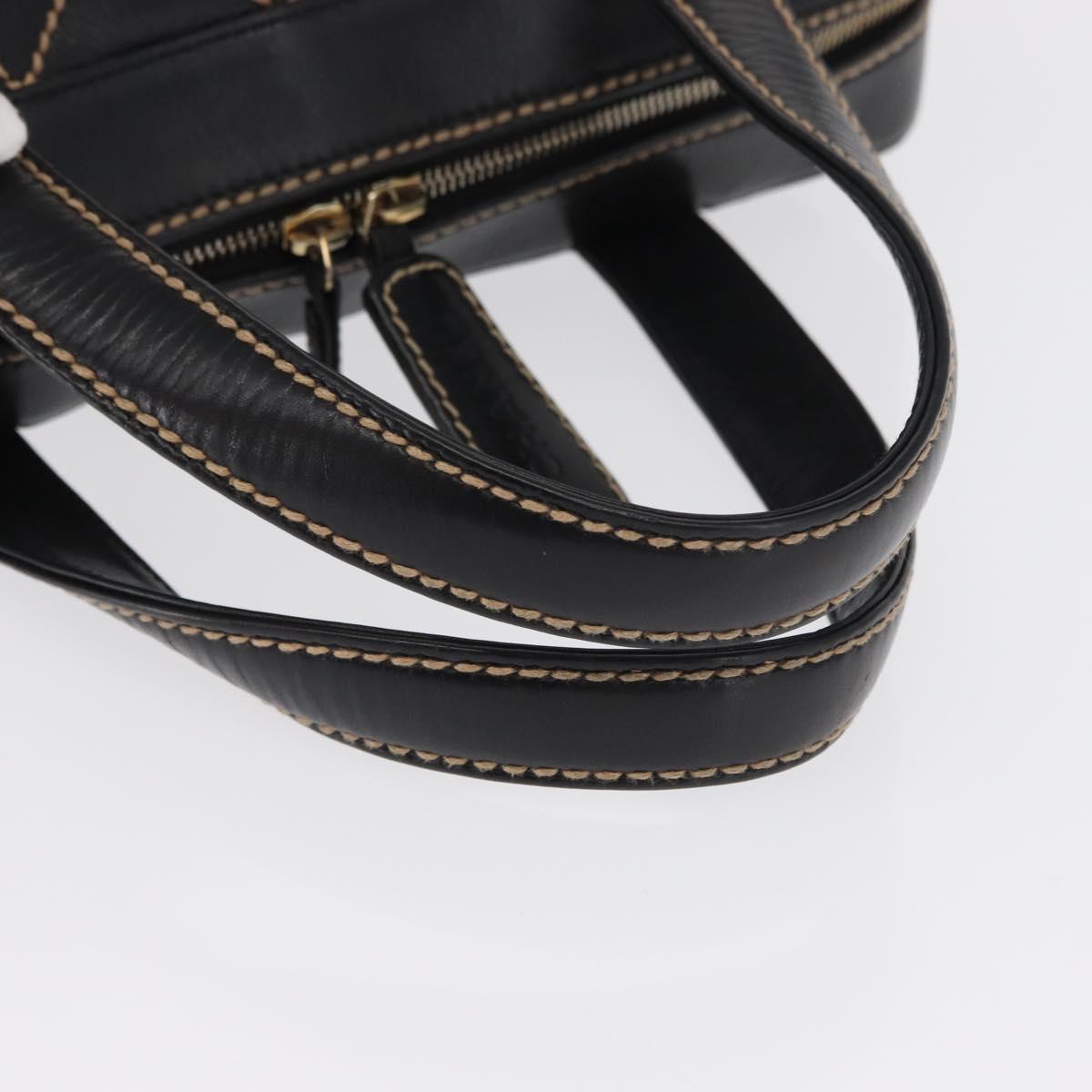 CHANEL Wild Stitch Hand Bag Leather Black Gold CC Auth BA9589