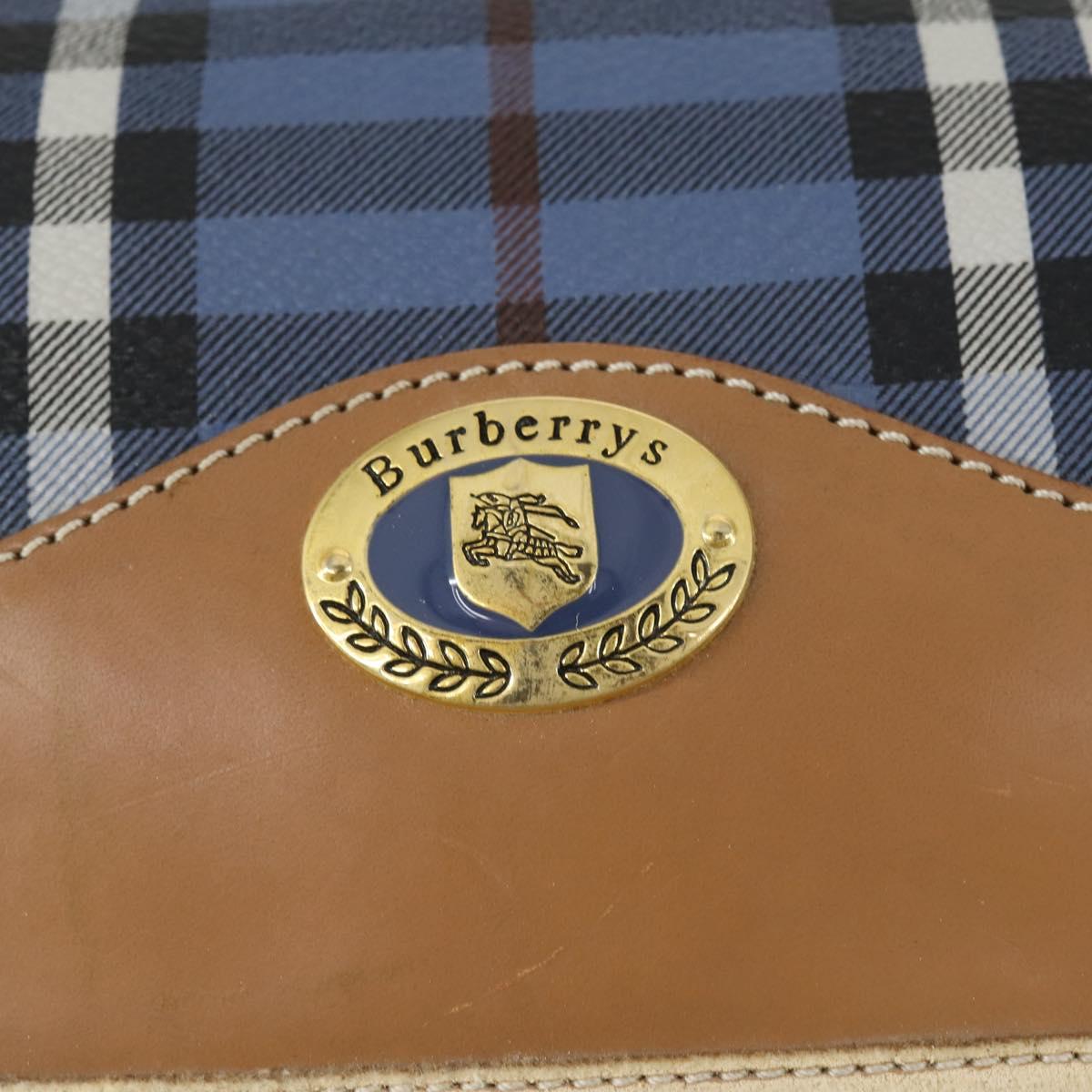 Burberrys Nova Check Shoulder Bag PVC Blue Gold Auth BA9593