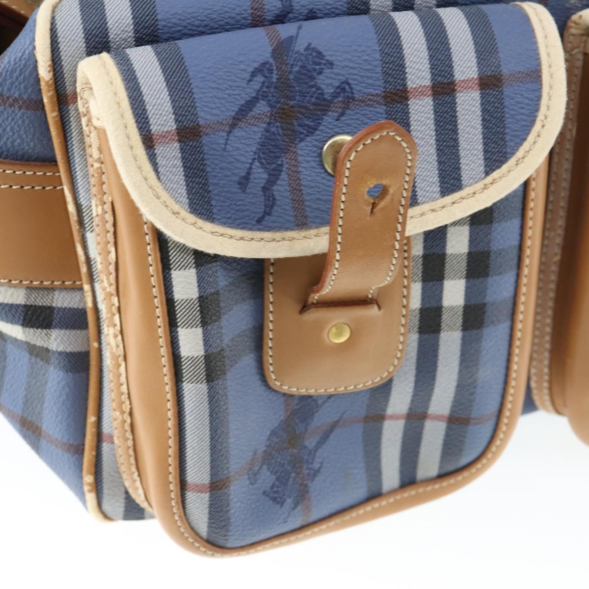 Burberrys Nova Check Shoulder Bag PVC Blue Gold Auth BA9593