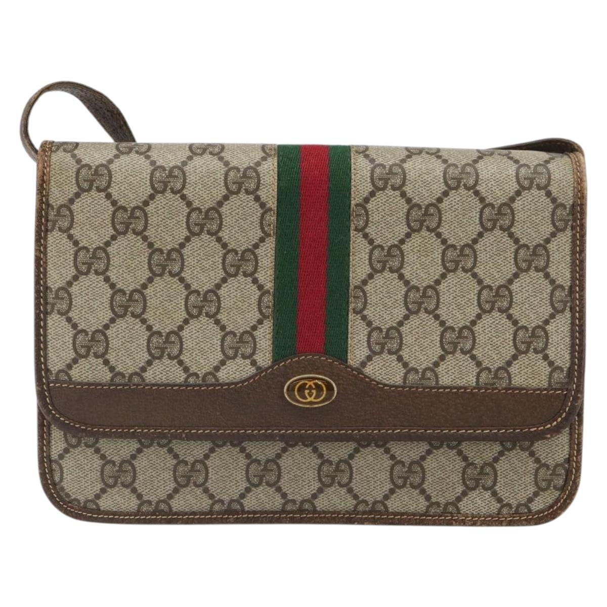 GUCCI GG Supreme Web Sherry Line Shoulder Bag PVC Beige Gold Auth BA9596