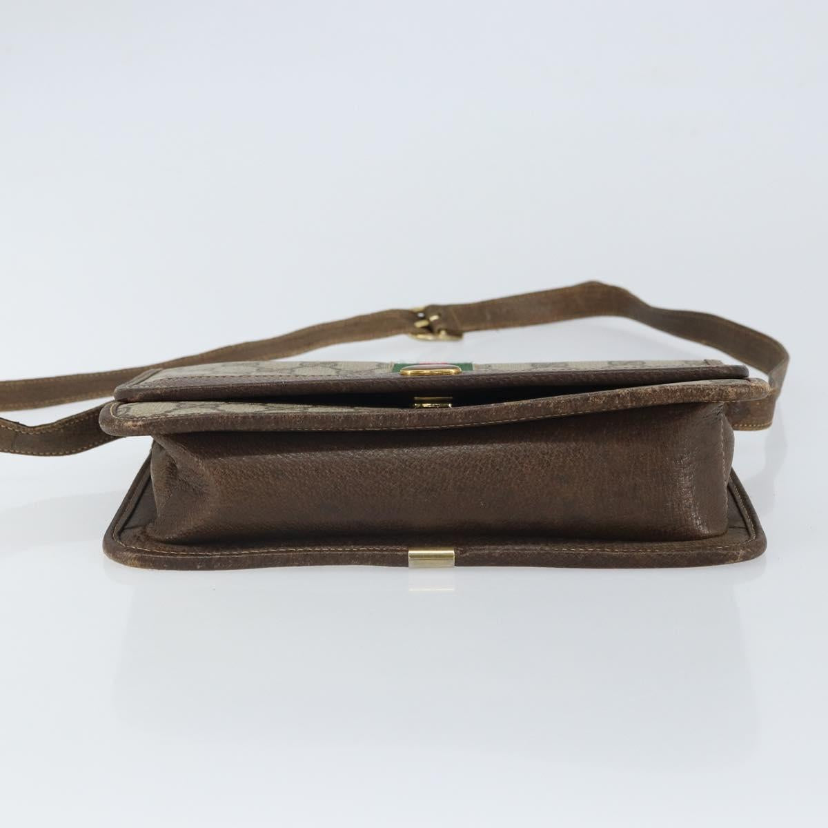 GUCCI GG Supreme Web Sherry Line Shoulder Bag PVC Beige Gold Auth BA9596
