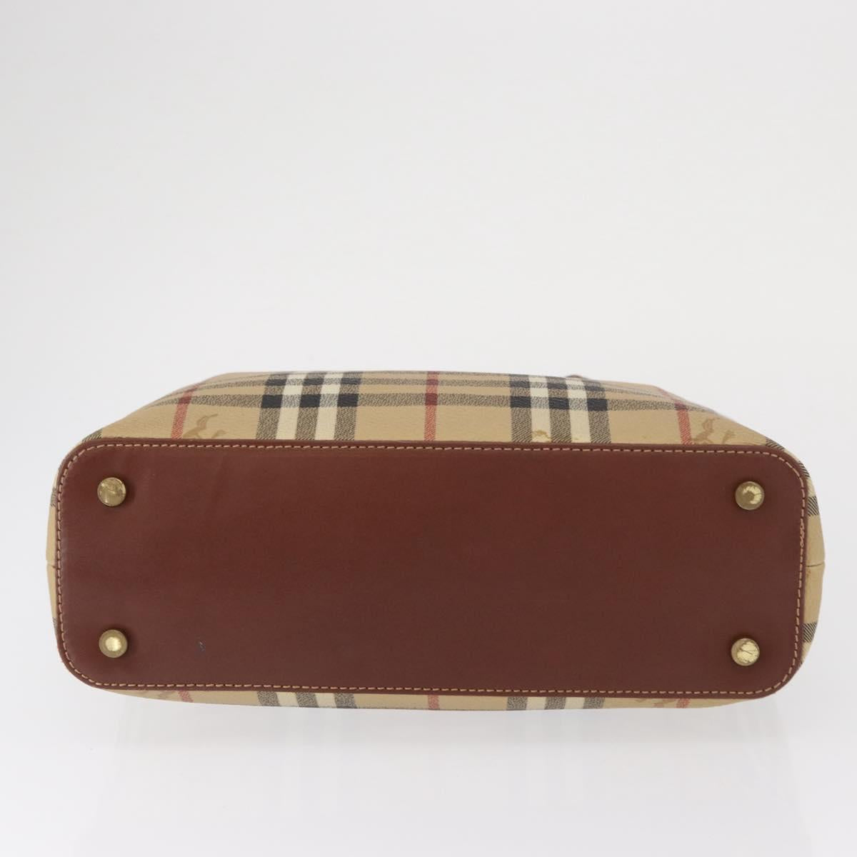 BURBERRY Nova Check Hand Bag PVC Beige Gold Auth BA9597