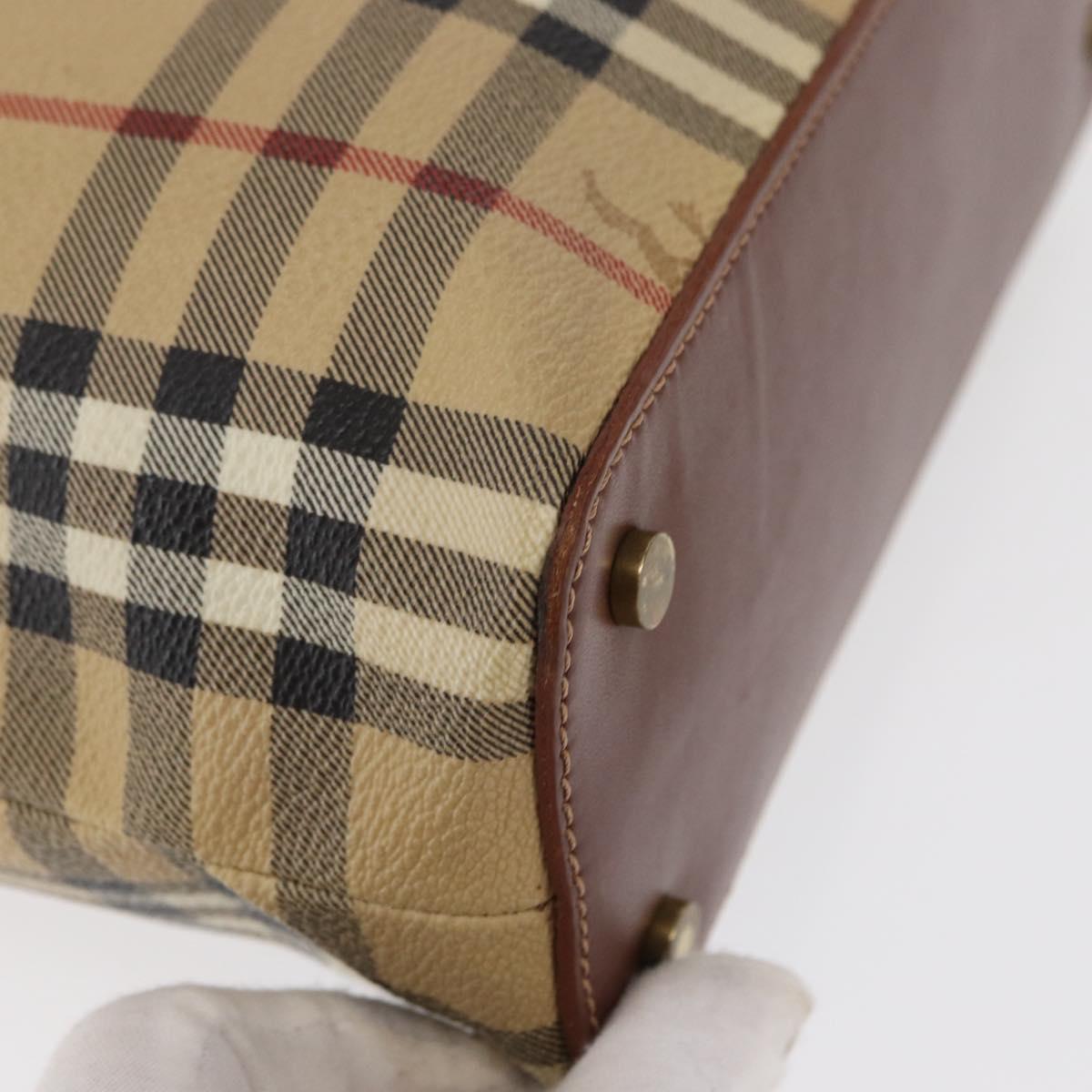 BURBERRY Nova Check Hand Bag PVC Beige Gold Auth BA9597