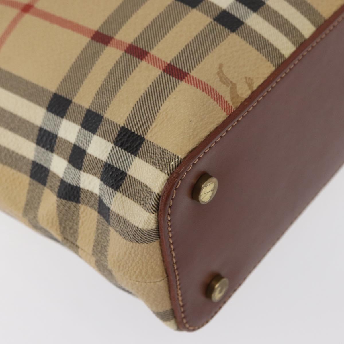BURBERRY Nova Check Hand Bag PVC Beige Gold Auth BA9597