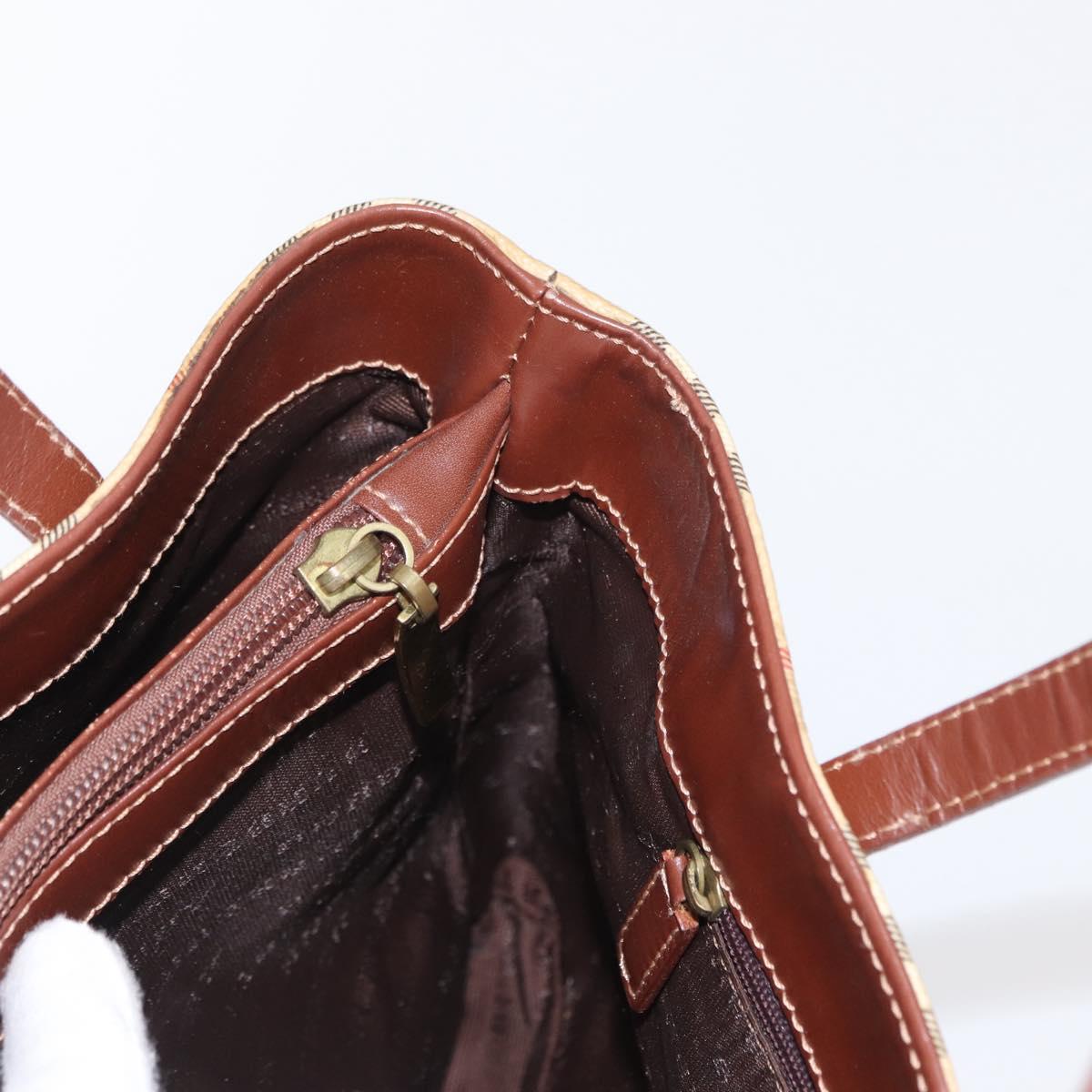 BURBERRY Nova Check Hand Bag PVC Beige Gold Auth BA9597