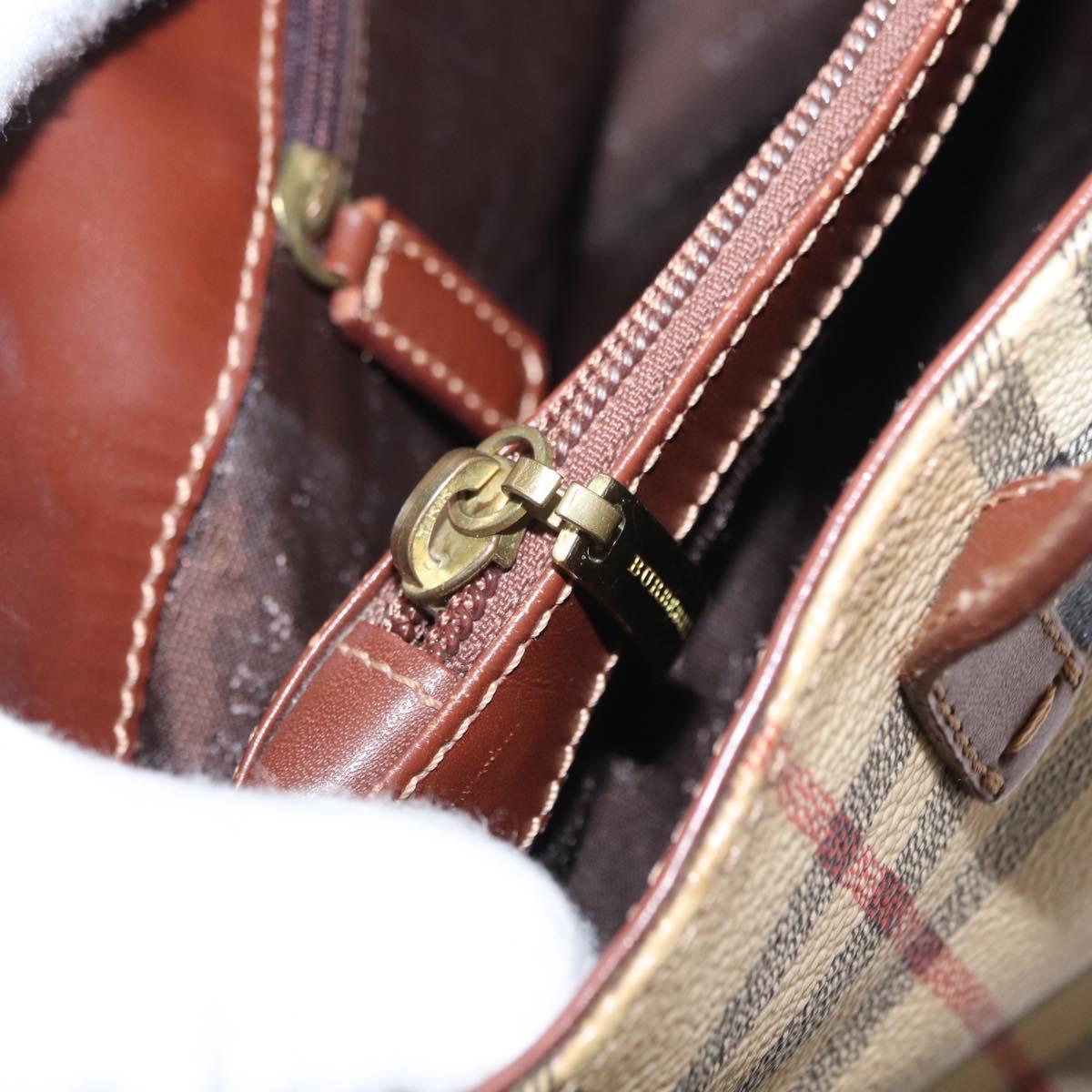 BURBERRY Nova Check Hand Bag PVC Beige Gold Auth BA9597