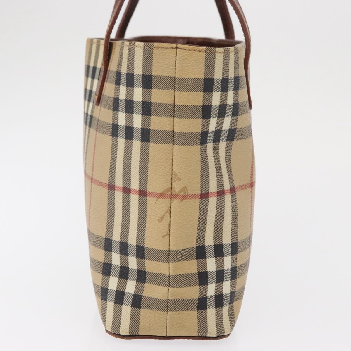 BURBERRY Nova Check Hand Bag PVC Beige Gold Auth BA9597