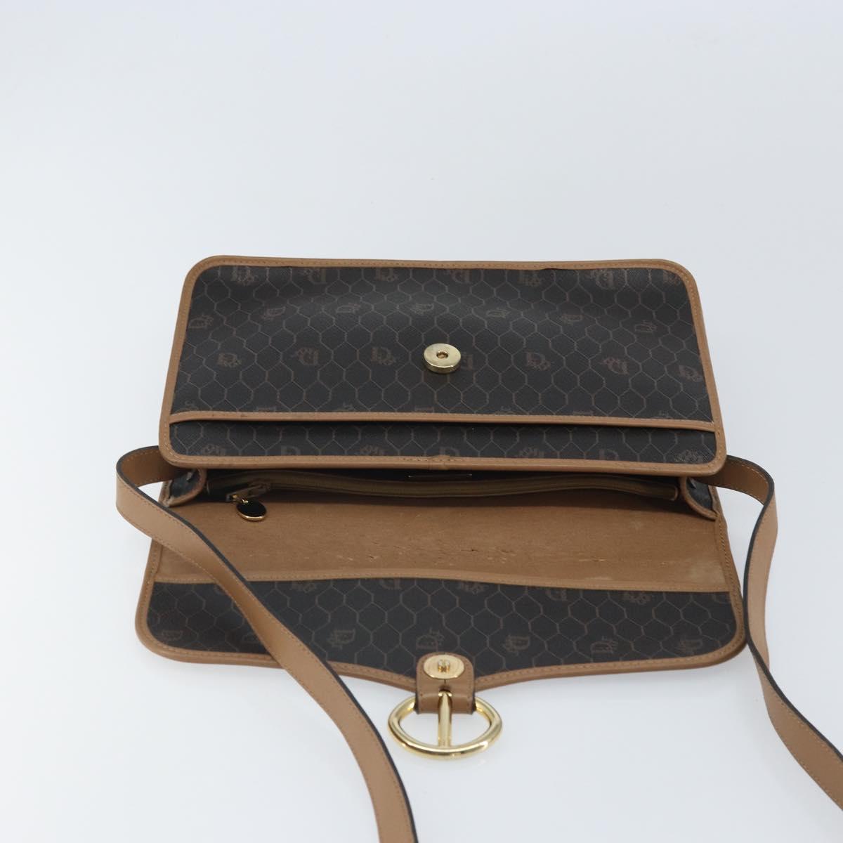Christian Dior Honeycomb Canvas Shoulder Bag PVC Black Gold Auth BA9598