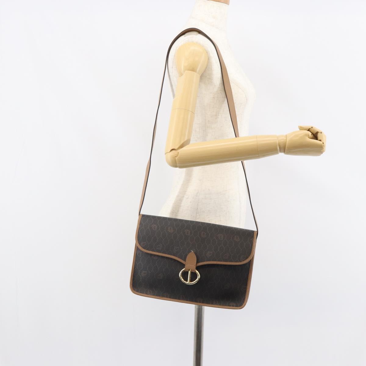 Christian Dior Honeycomb Canvas Shoulder Bag PVC Black Gold Auth BA9598