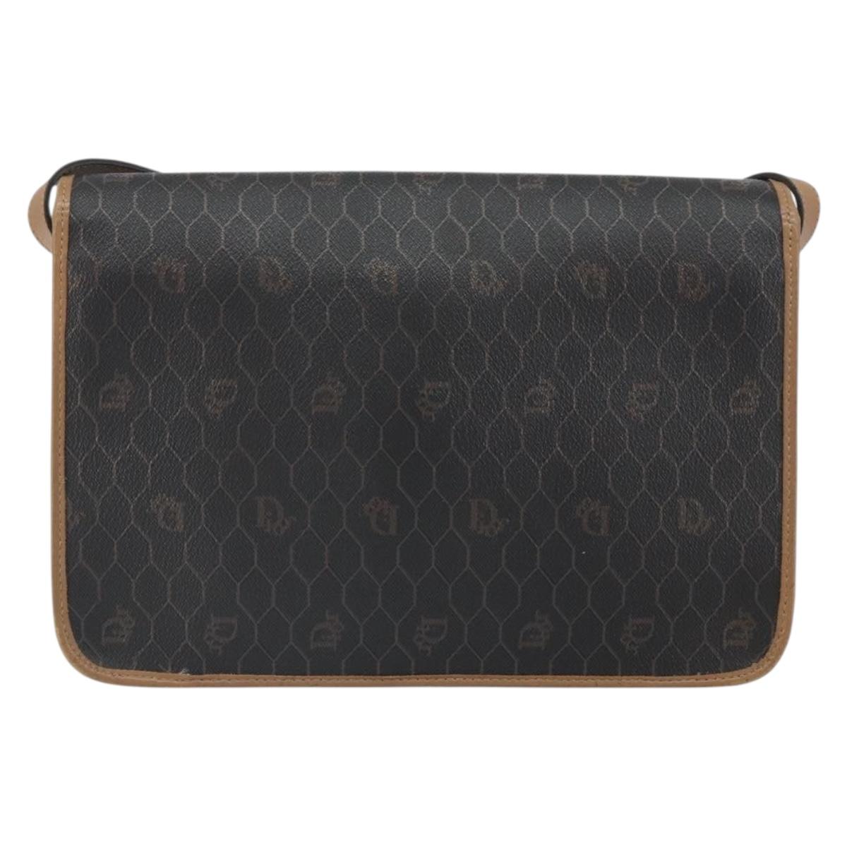 Christian Dior Honeycomb Canvas Shoulder Bag PVC Black Gold Auth BA9598