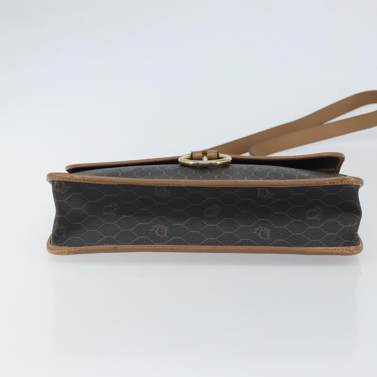 Christian Dior Honeycomb Canvas Shoulder Bag PVC Black Gold Auth BA9598