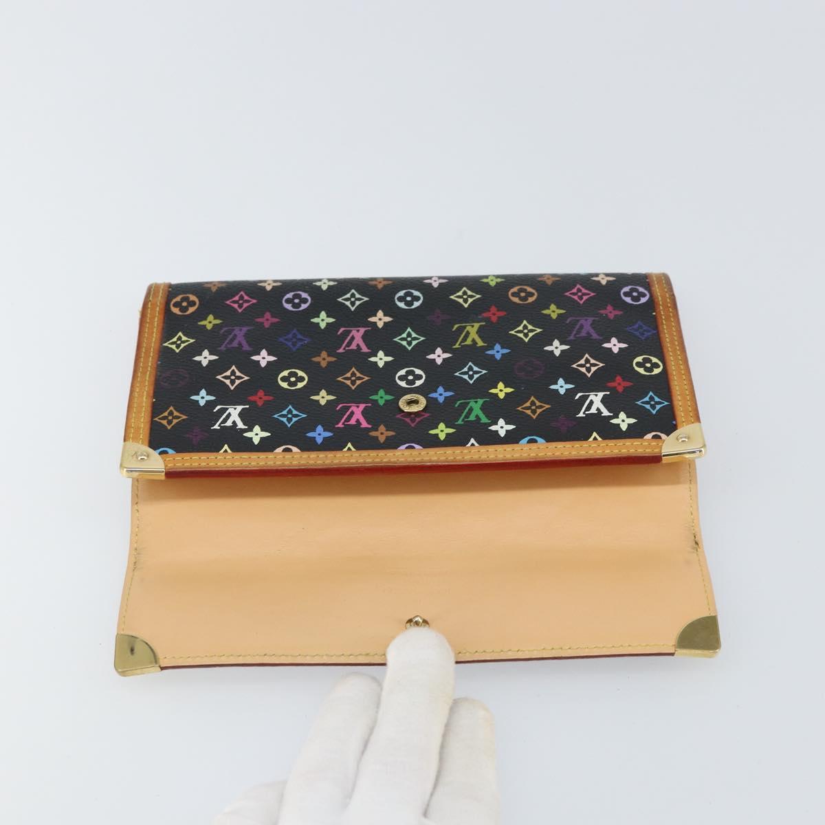 LOUIS VUITTON Monogram Multicolor Porte Tresor Wallet Black M92658 Auth BA9622