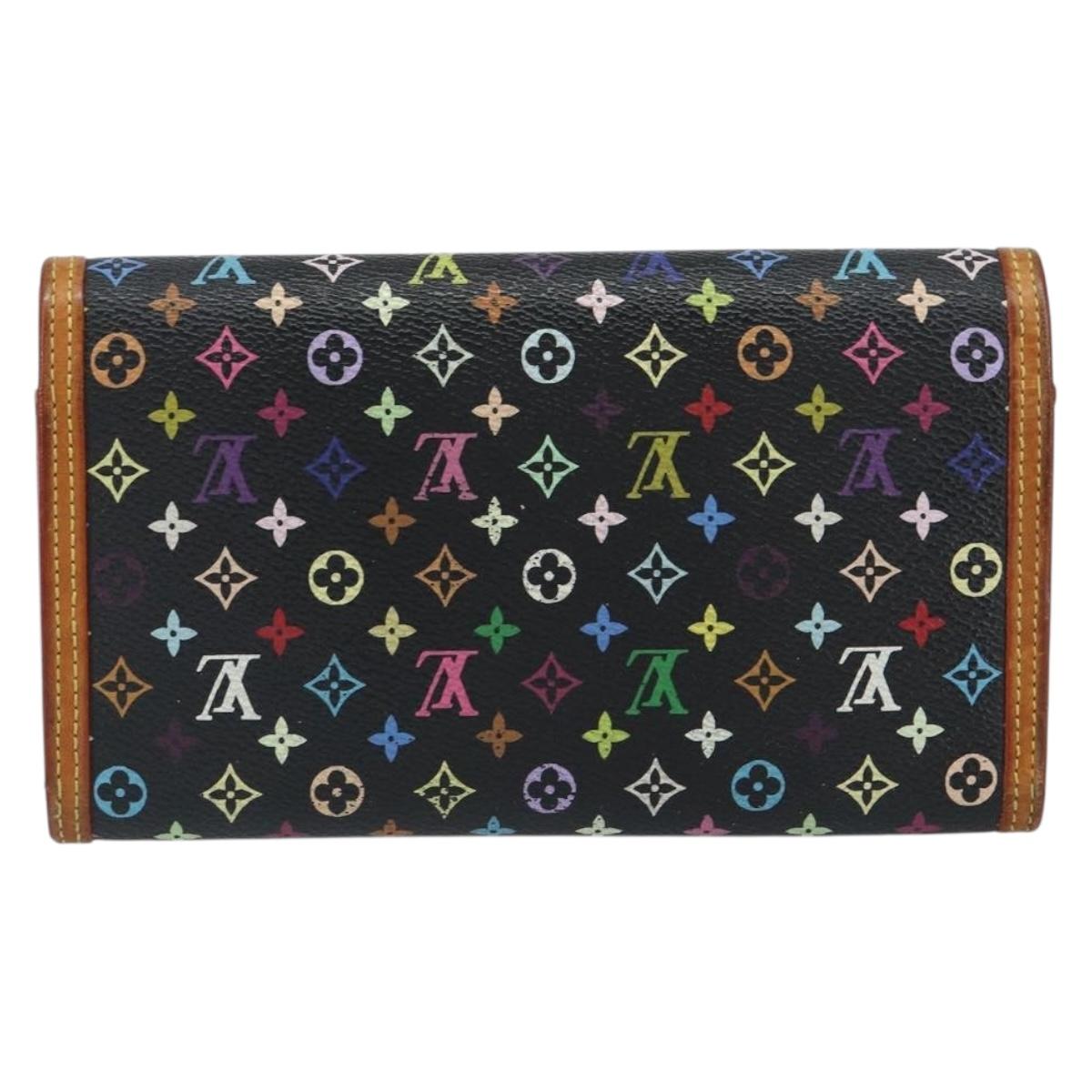 LOUIS VUITTON Monogram Multicolor Porte Tresor Wallet Black M92658 Auth BA9622