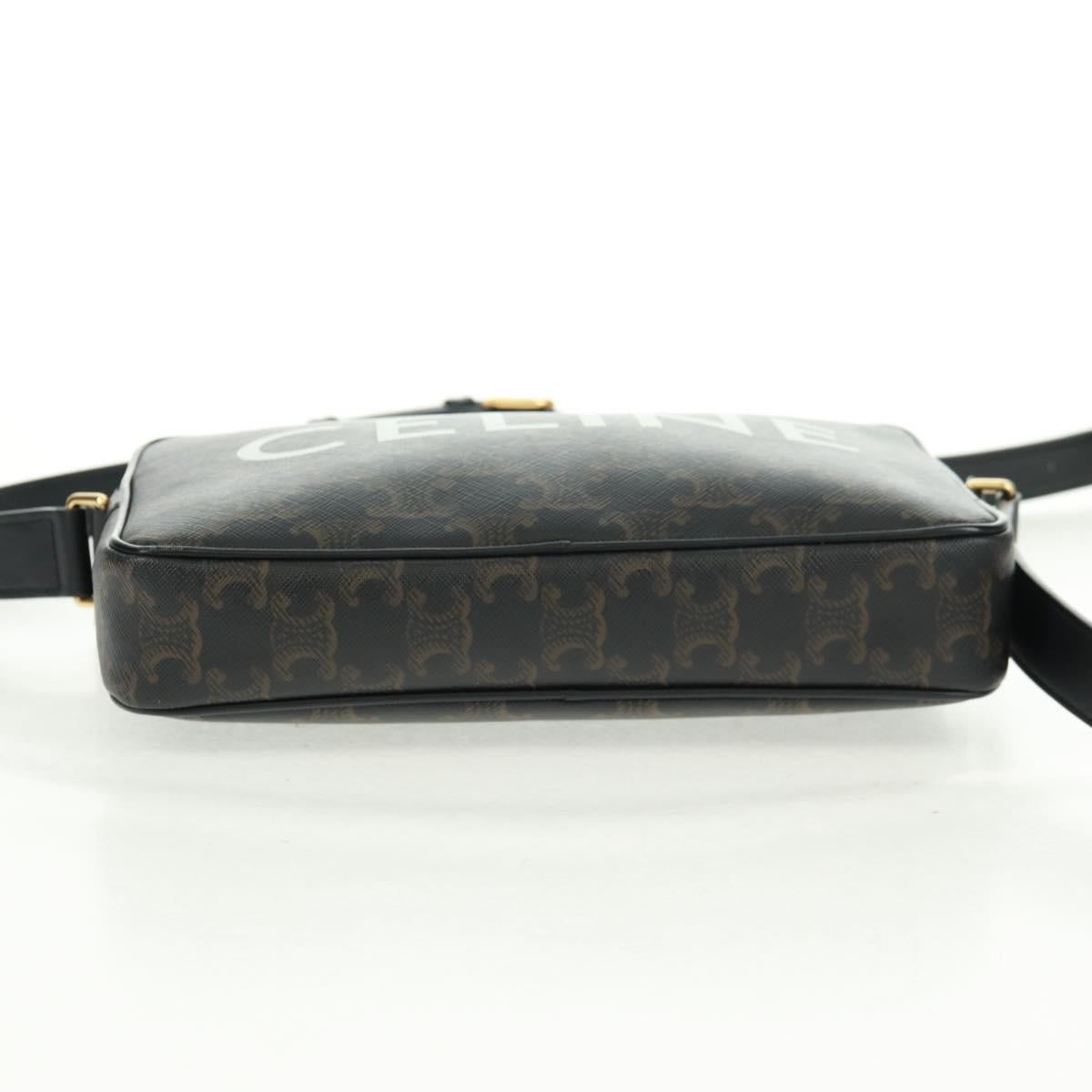 CELINE Triomphe Medium Messenger bag Shoulder Bag PVC Black Gold Auth BA9639M