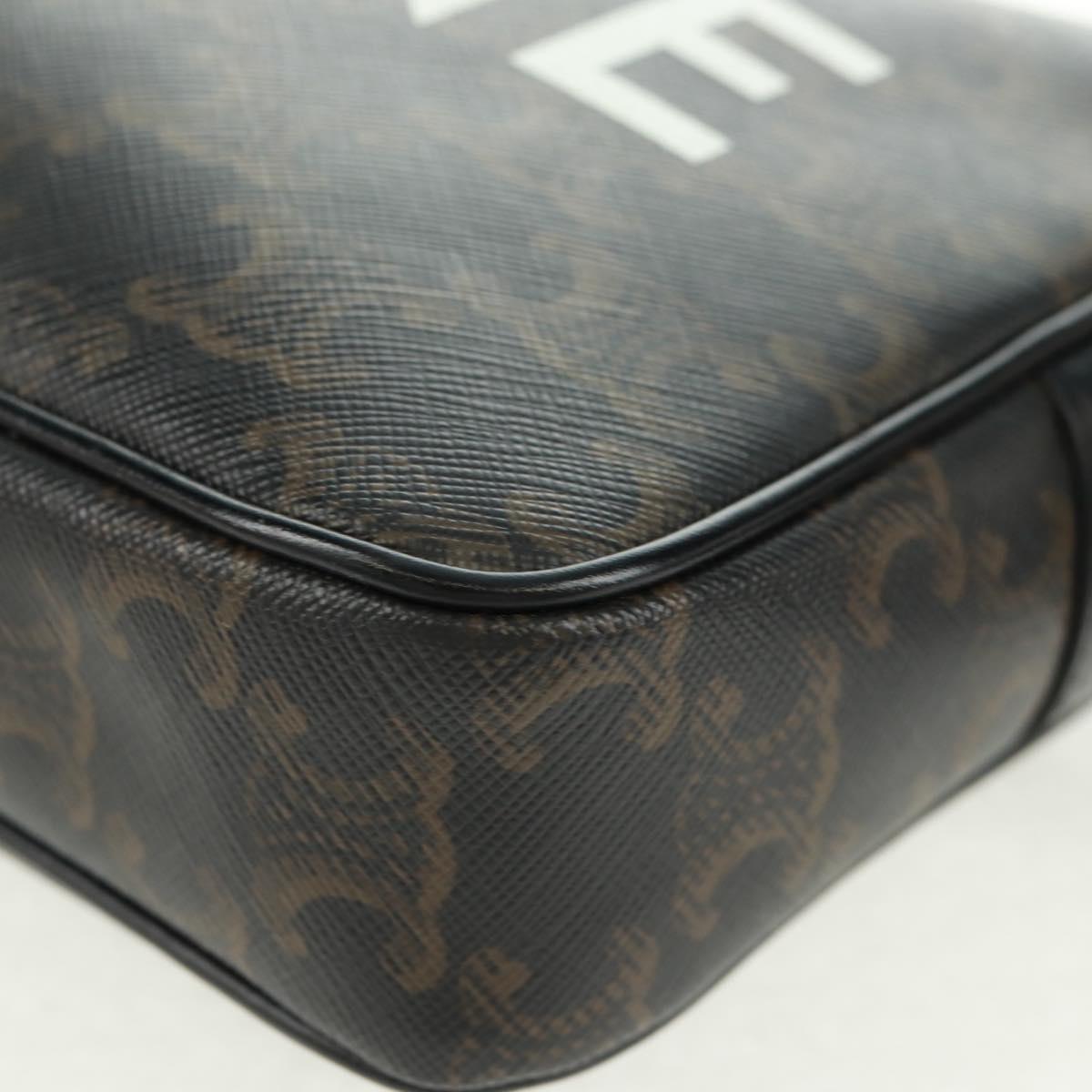 CELINE Triomphe Medium Messenger bag Shoulder Bag PVC Black Gold Auth BA9639M