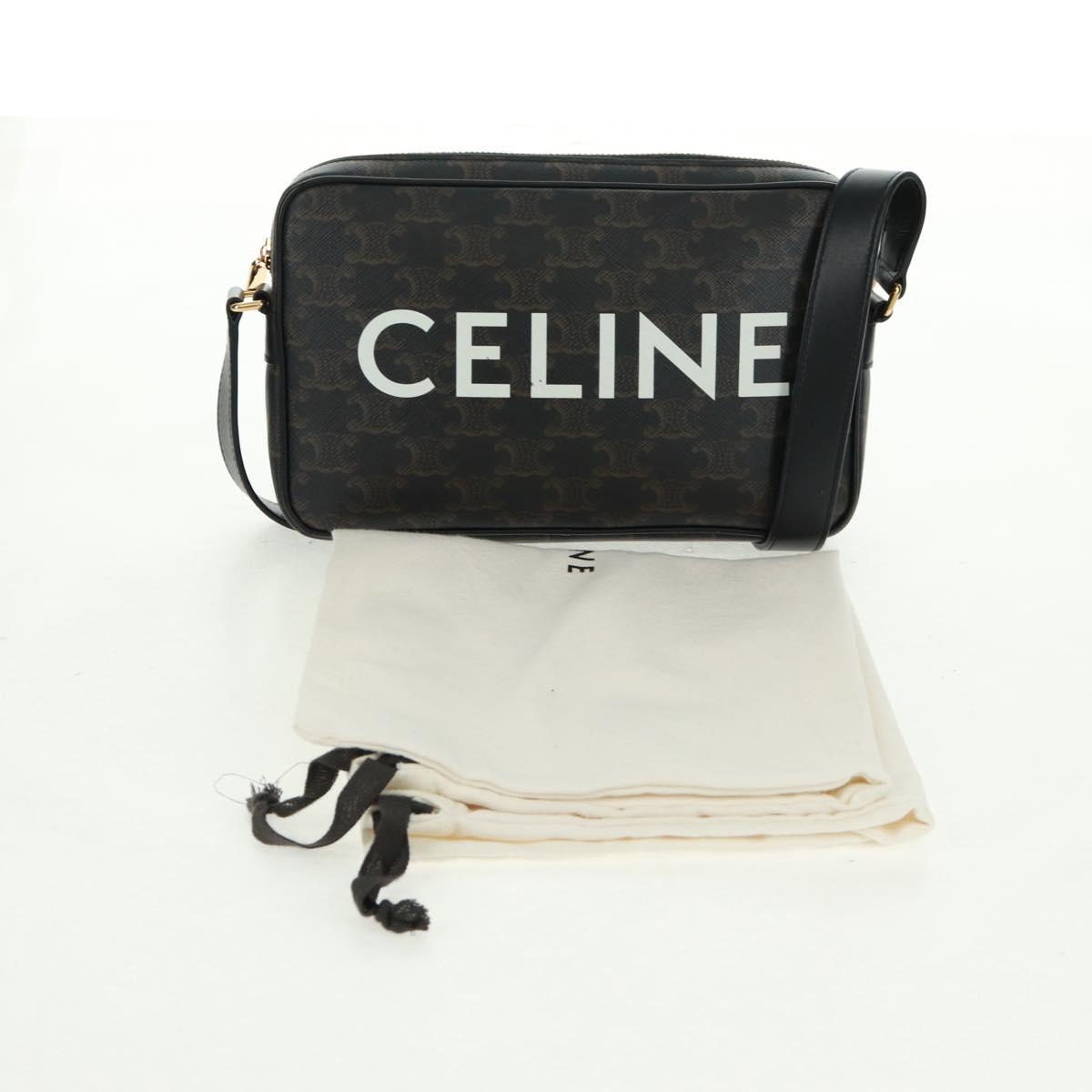 CELINE Triomphe Medium Messenger bag Shoulder Bag PVC Black Gold Auth BA9639M