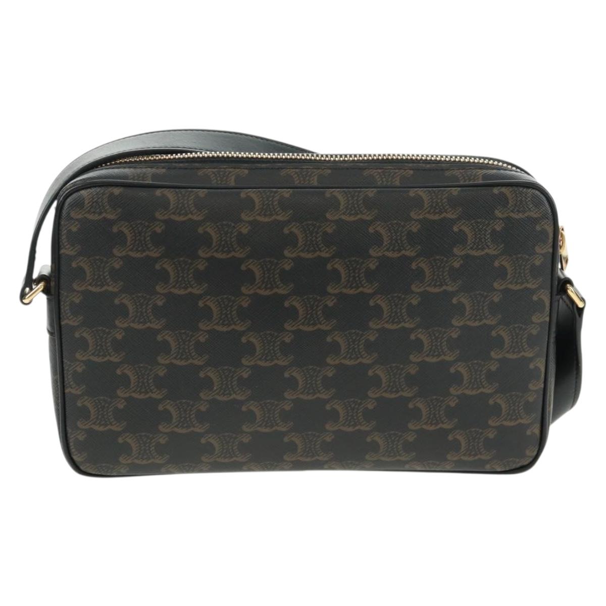 CELINE Triomphe Medium Messenger bag Shoulder Bag PVC Black Gold Auth BA9639M
