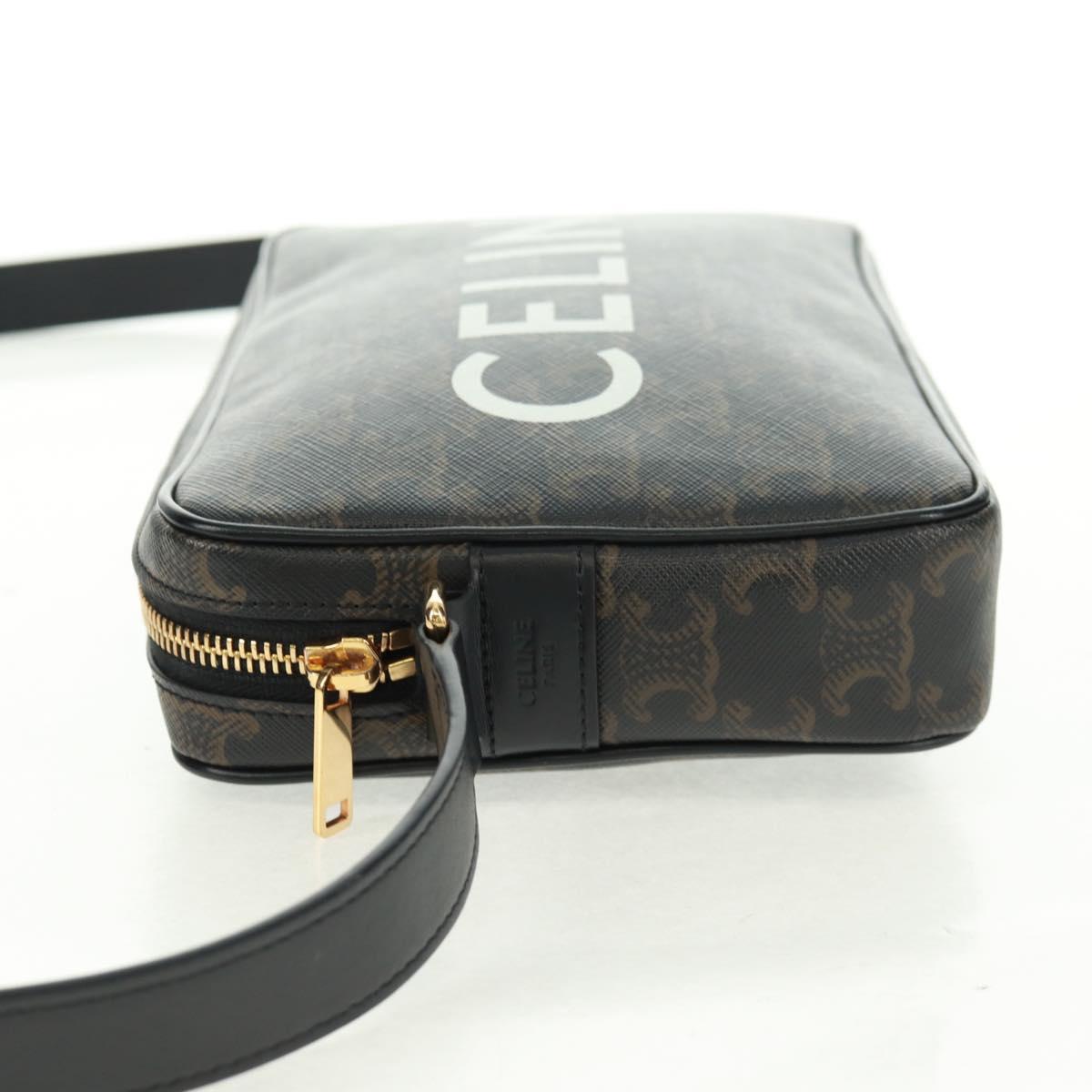 CELINE Triomphe Medium Messenger bag Shoulder Bag PVC Black Gold Auth BA9639M