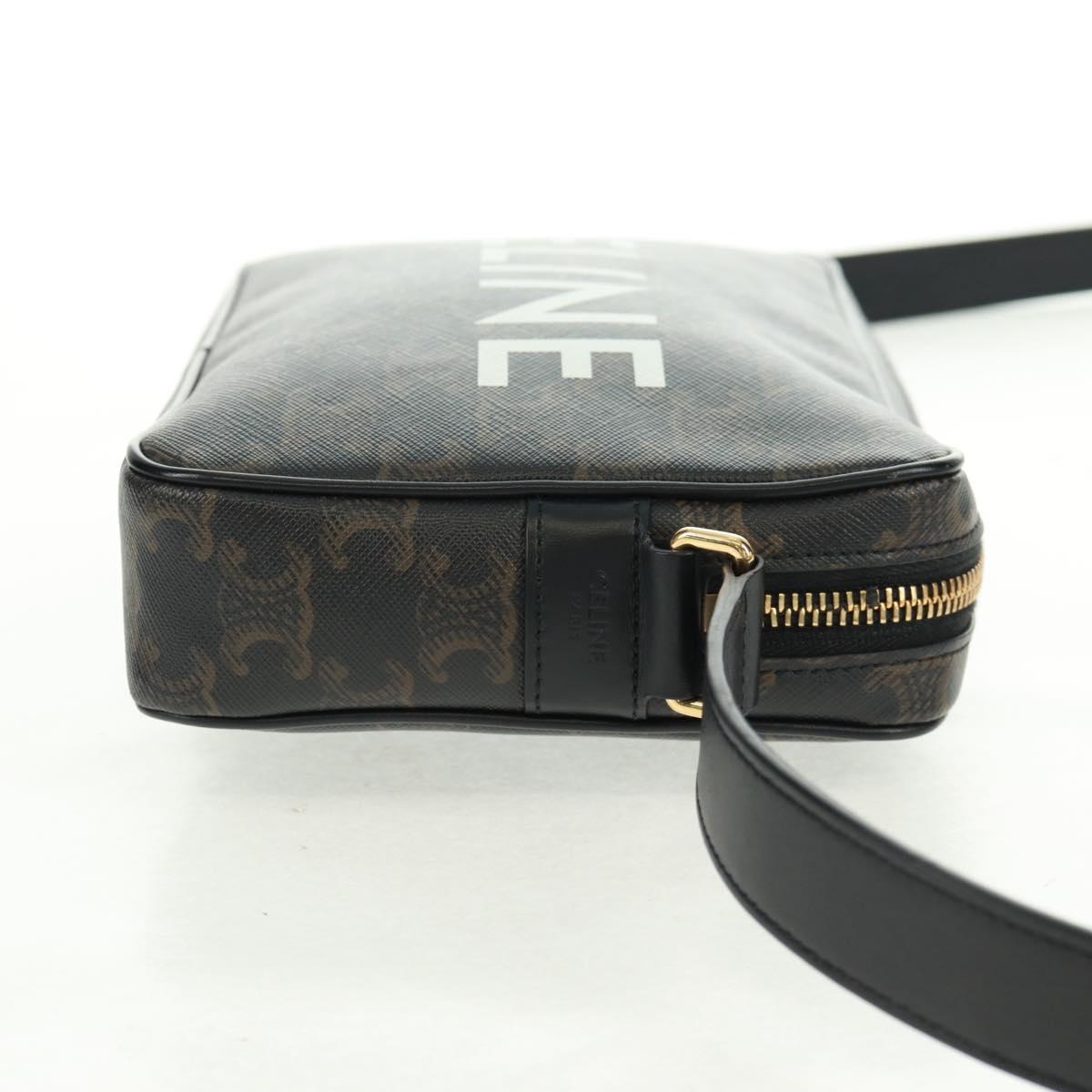 CELINE Triomphe Medium Messenger bag Shoulder Bag PVC Black Gold Auth BA9639M