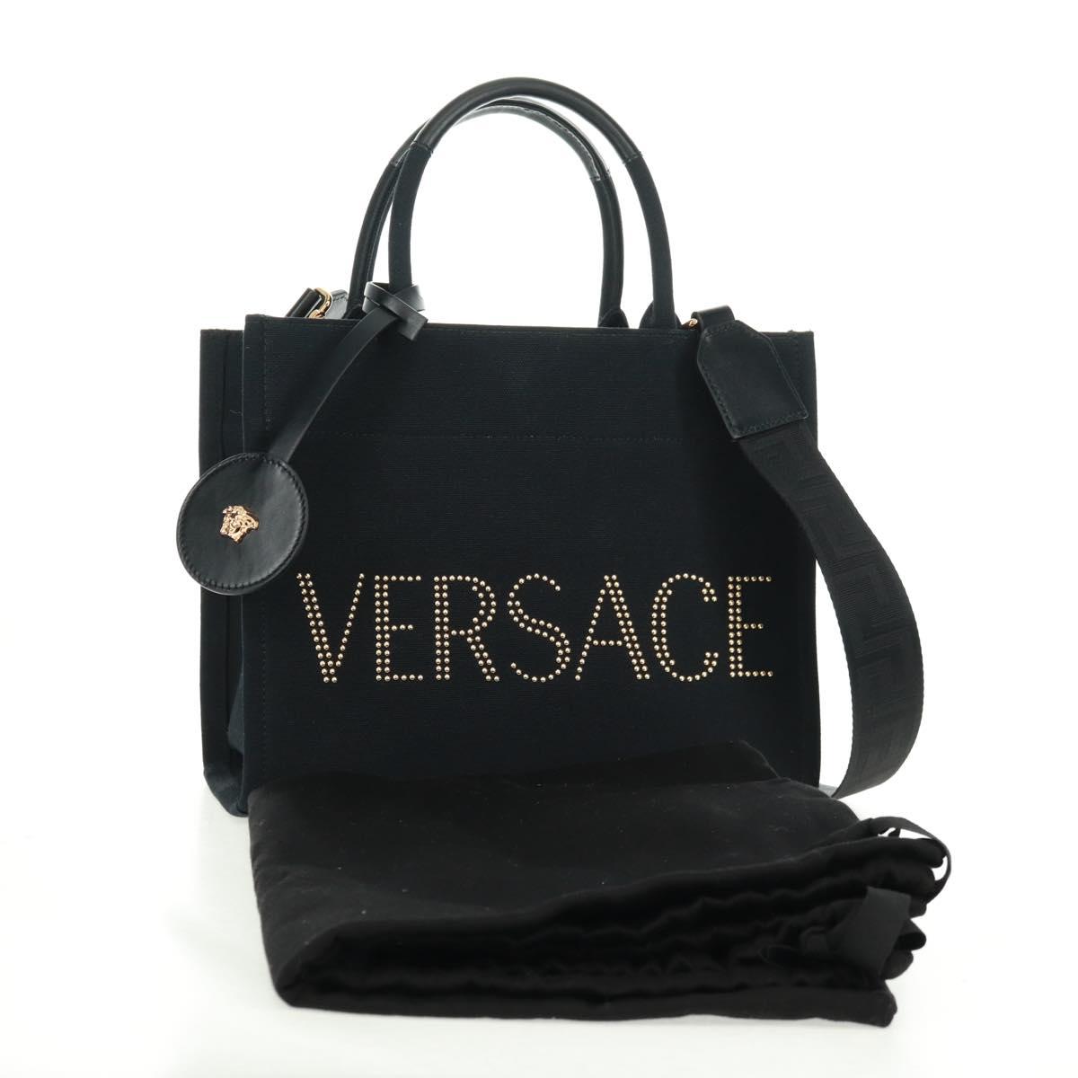 VERSACE Hand Bag Canvas 2way Black Gold Auth BA9642SAM