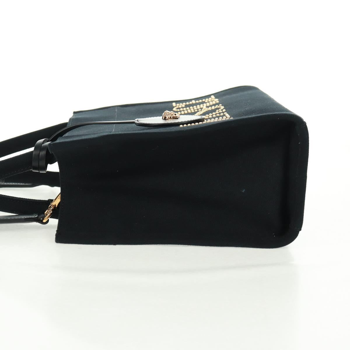VERSACE Hand Bag Canvas 2way Black Gold Auth BA9642SAM