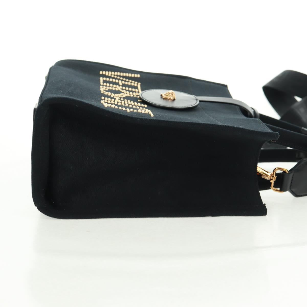 VERSACE Hand Bag Canvas 2way Black Gold Auth BA9642SAM