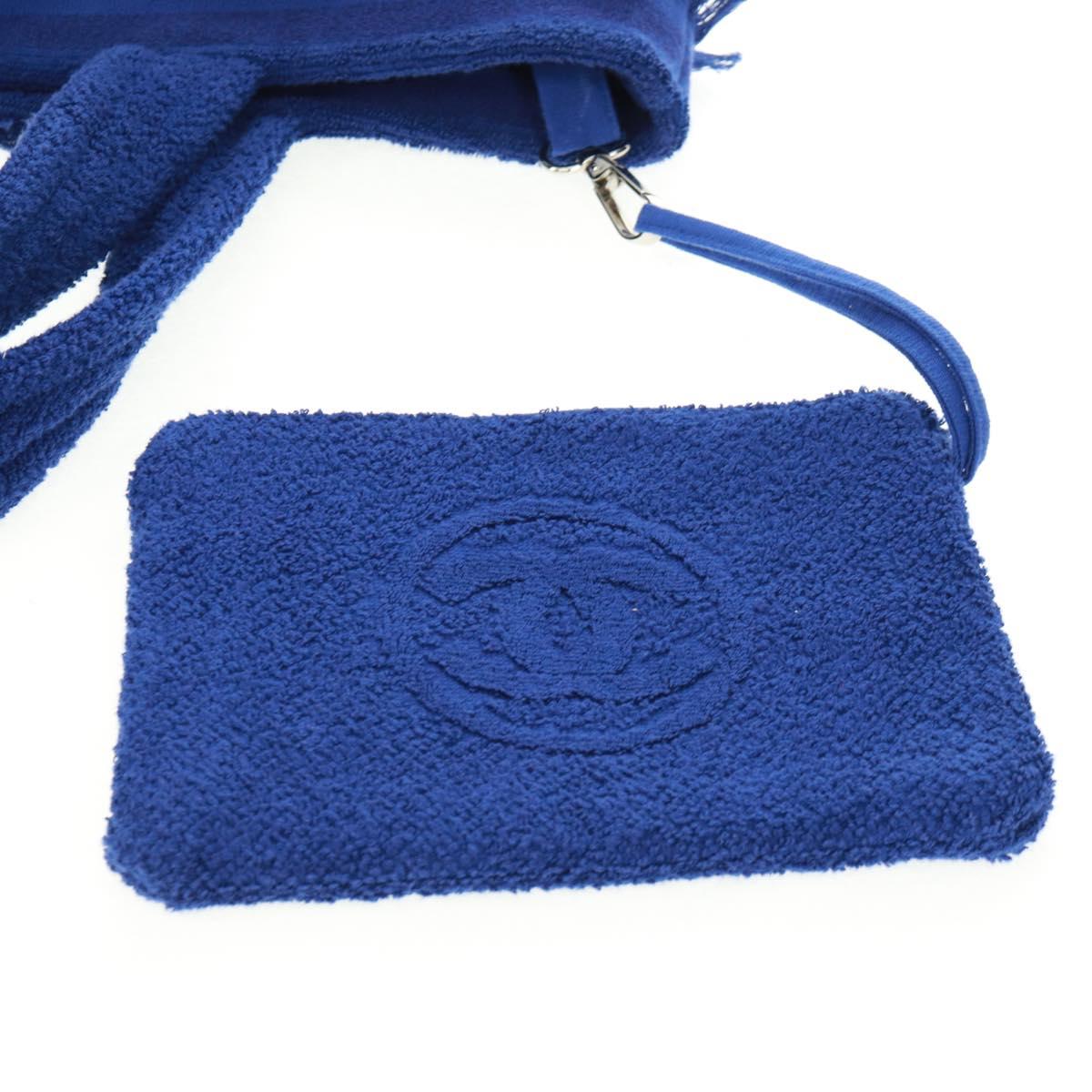 CHANEL Decacoco Beach Bag Hand Bag Pile Blue CC Auth BA9644SAV