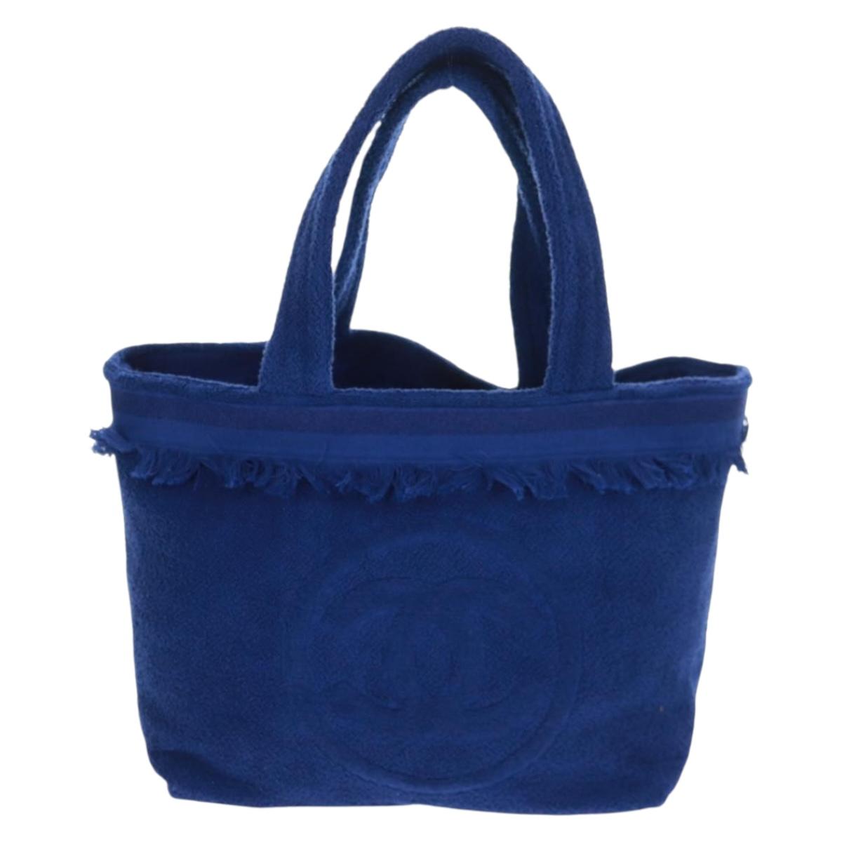 CHANEL Decacoco Beach Bag Hand Bag Pile Blue CC Auth BA9644SAV