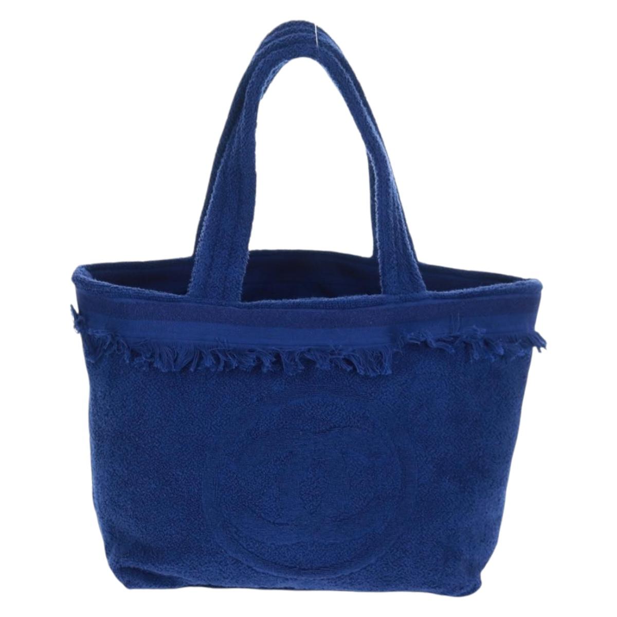 CHANEL Decacoco Beach Bag Hand Bag Pile Blue CC Auth BA9644SAV